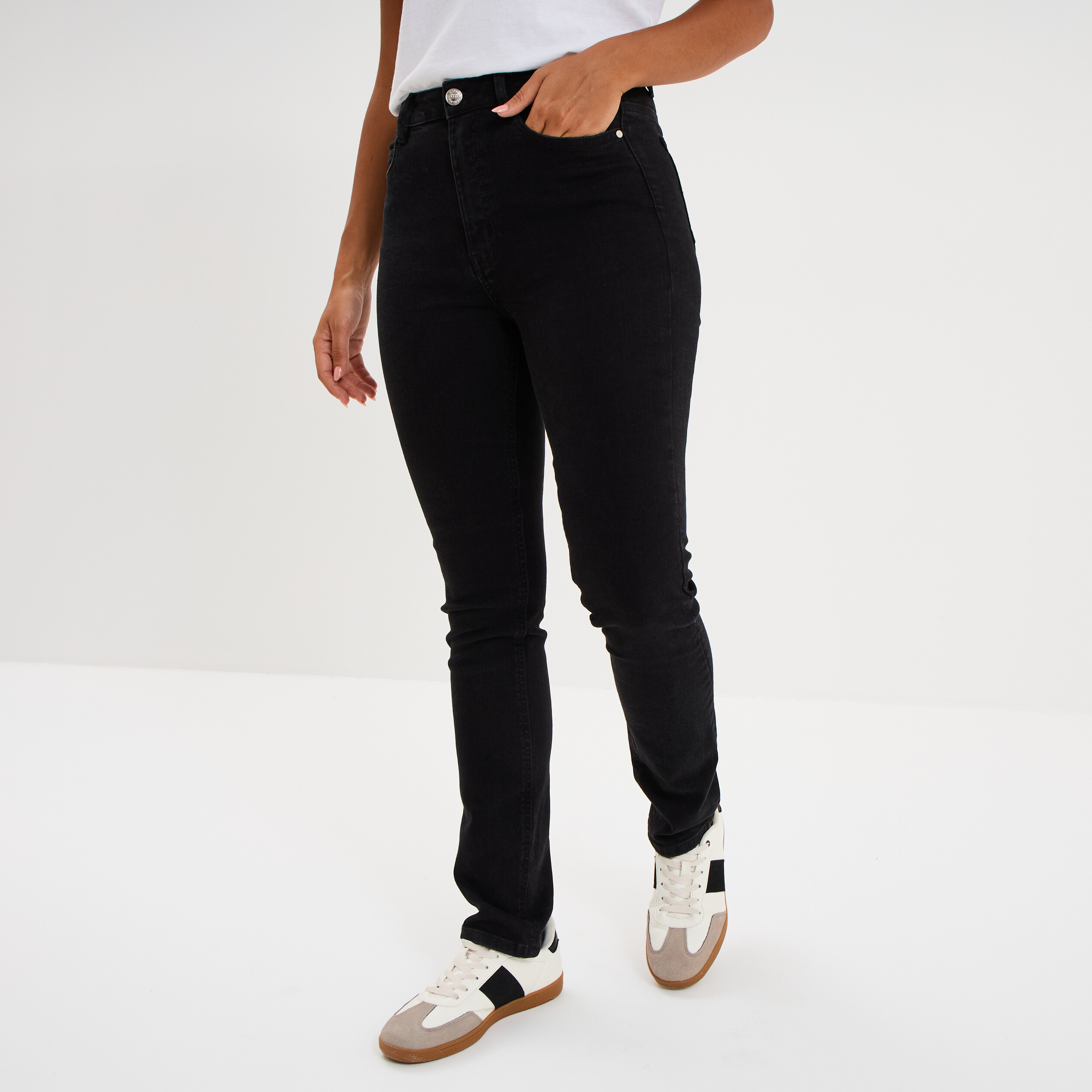 Jeans slim taille haute denim noir femme
