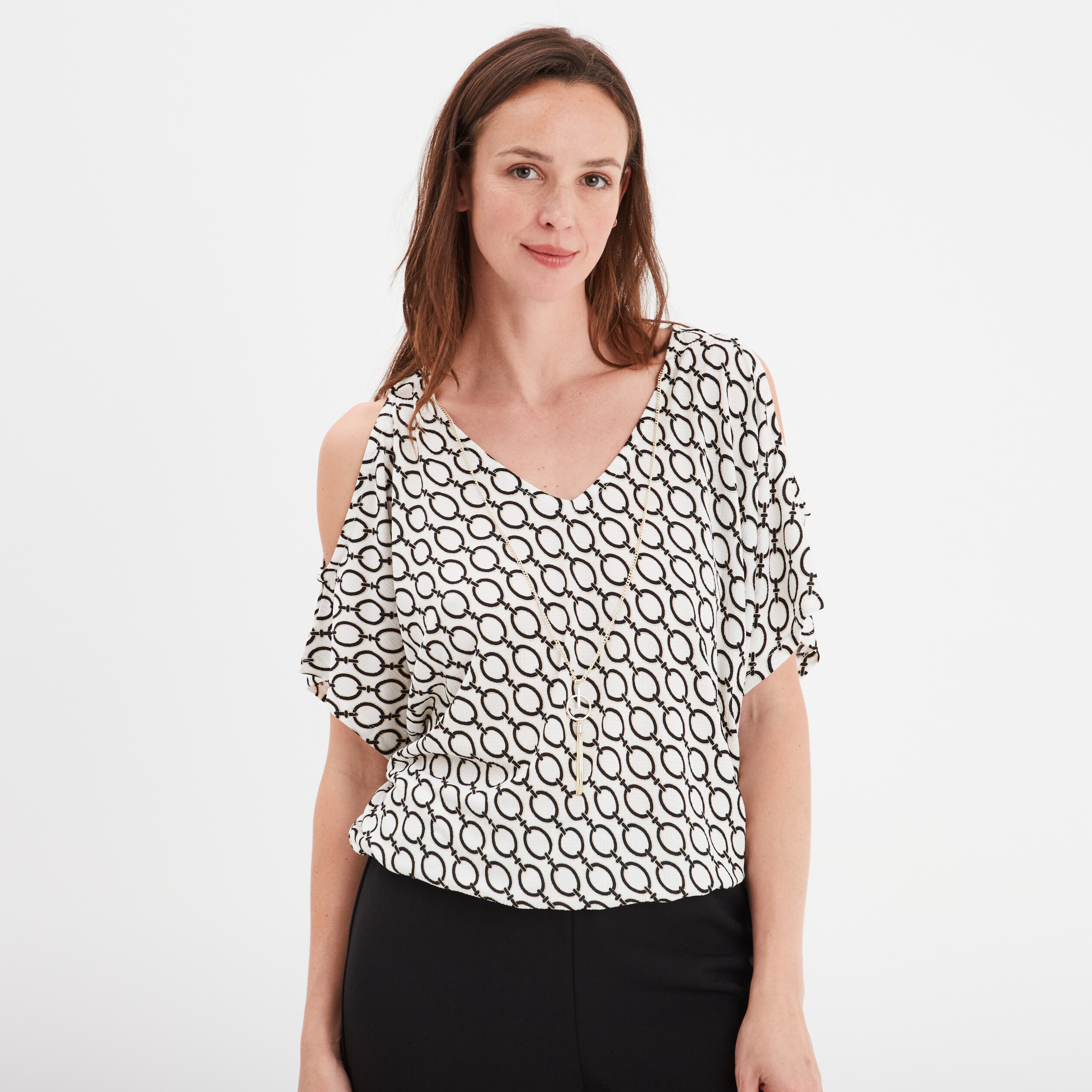 t shirt detail bijou manches courtes ecru femme T-shirt détail bijou manches courtes ecru femme