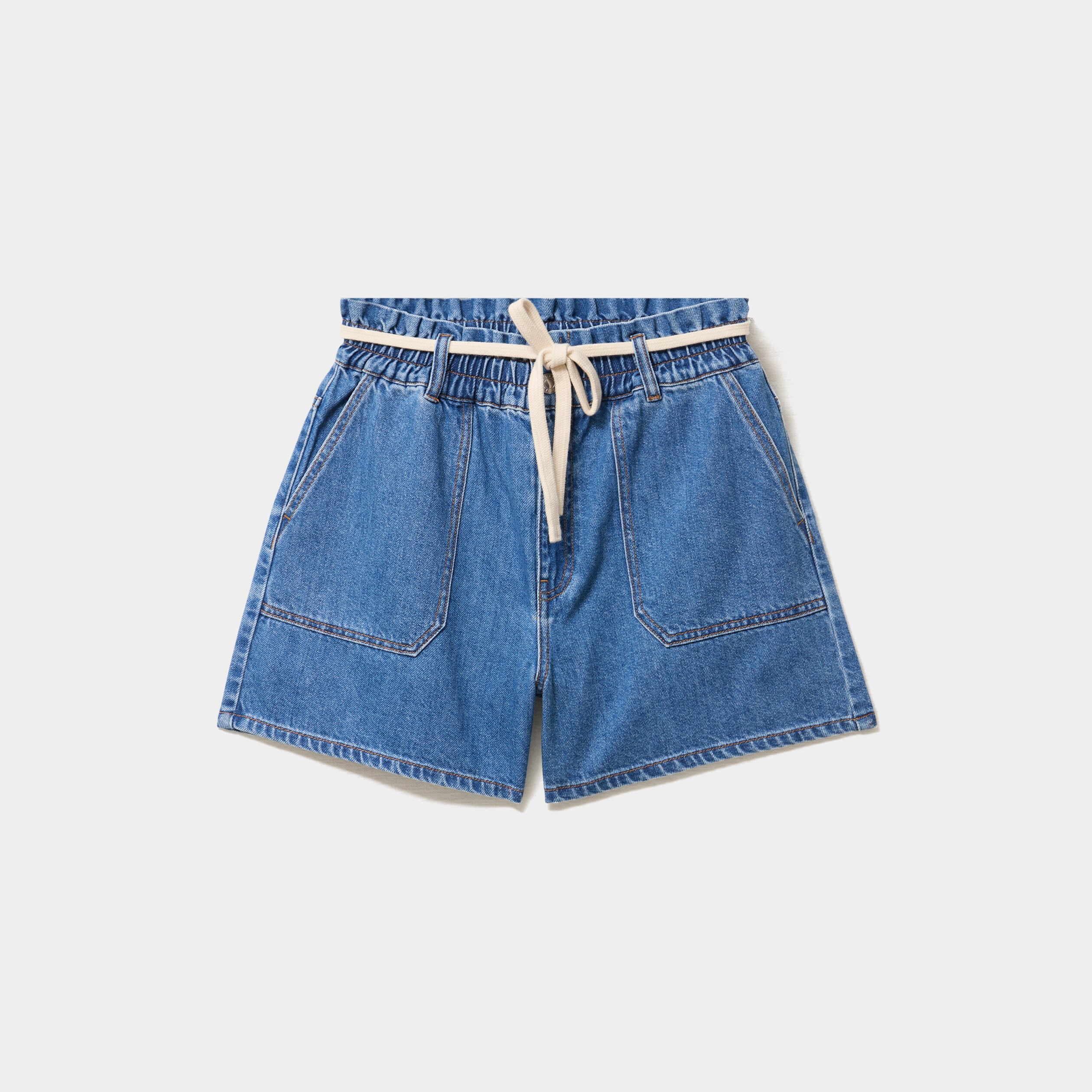 Short mom en jean ceinture cordon denim stone femme