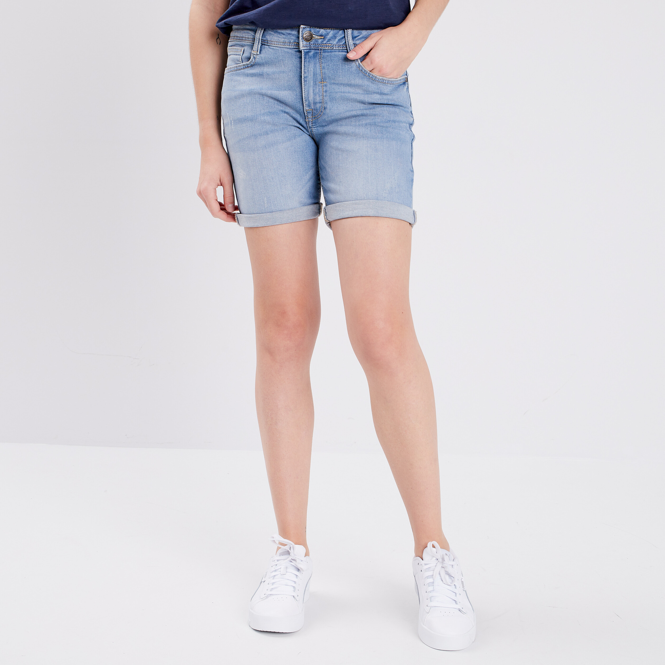 short slim en jean delave denim triple stone femme Short slim en jean délavé denim triple stone femme