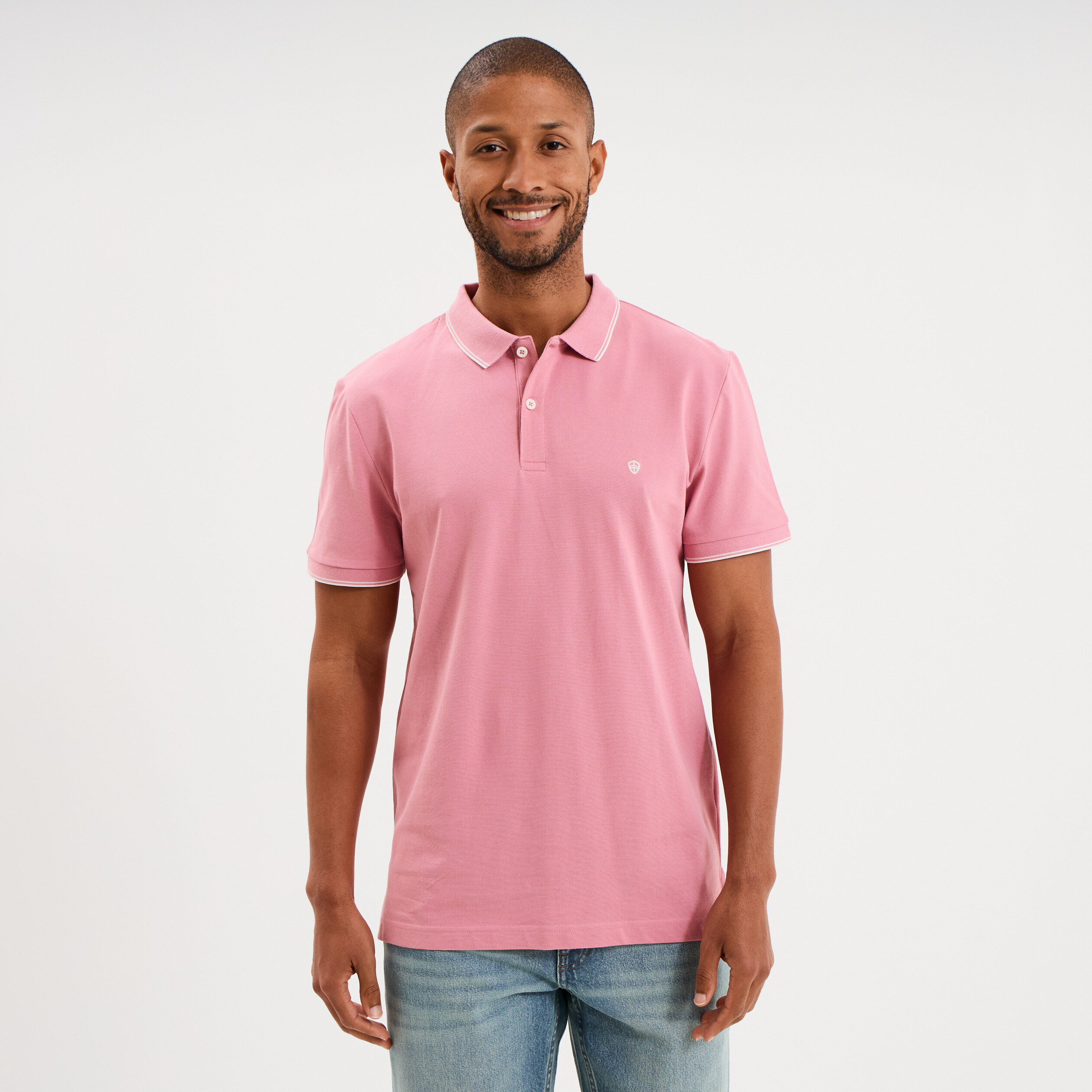 Polo piqu&eacute; coton manches courtes rose homme
