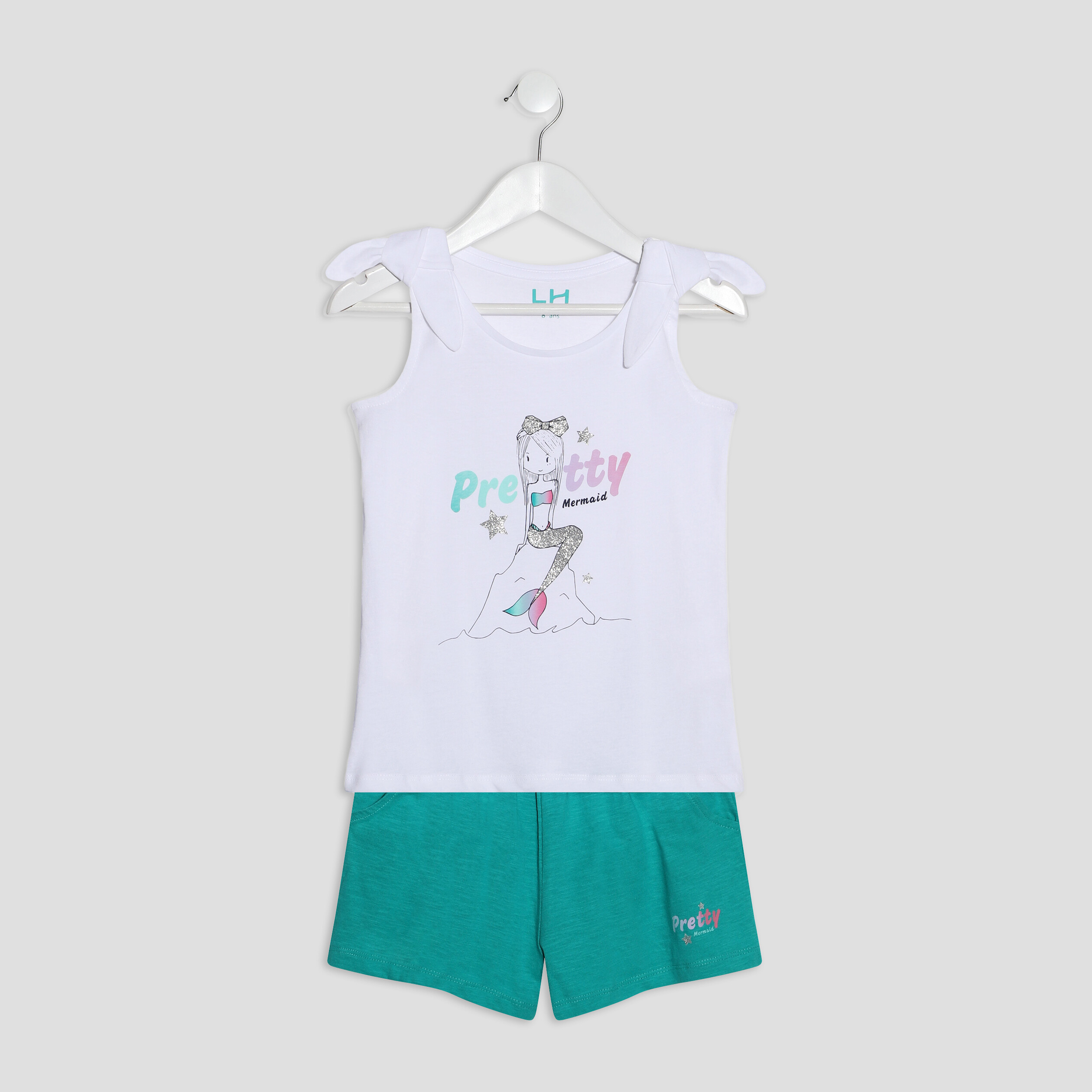 Ensemble 2 pièces débardeur et short blanc fille