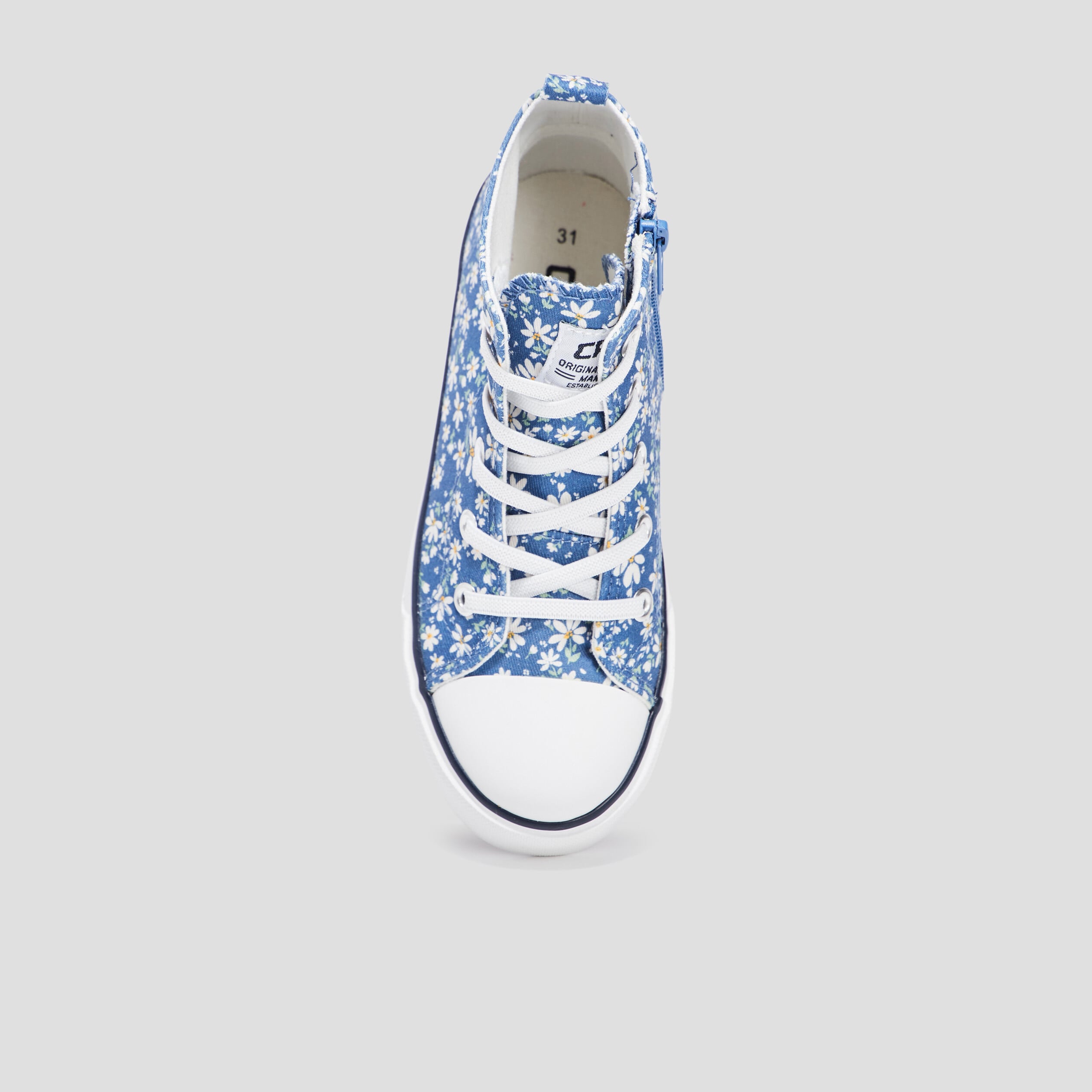 Tennis montantes en toile bout renforc&eacute; bleu fille