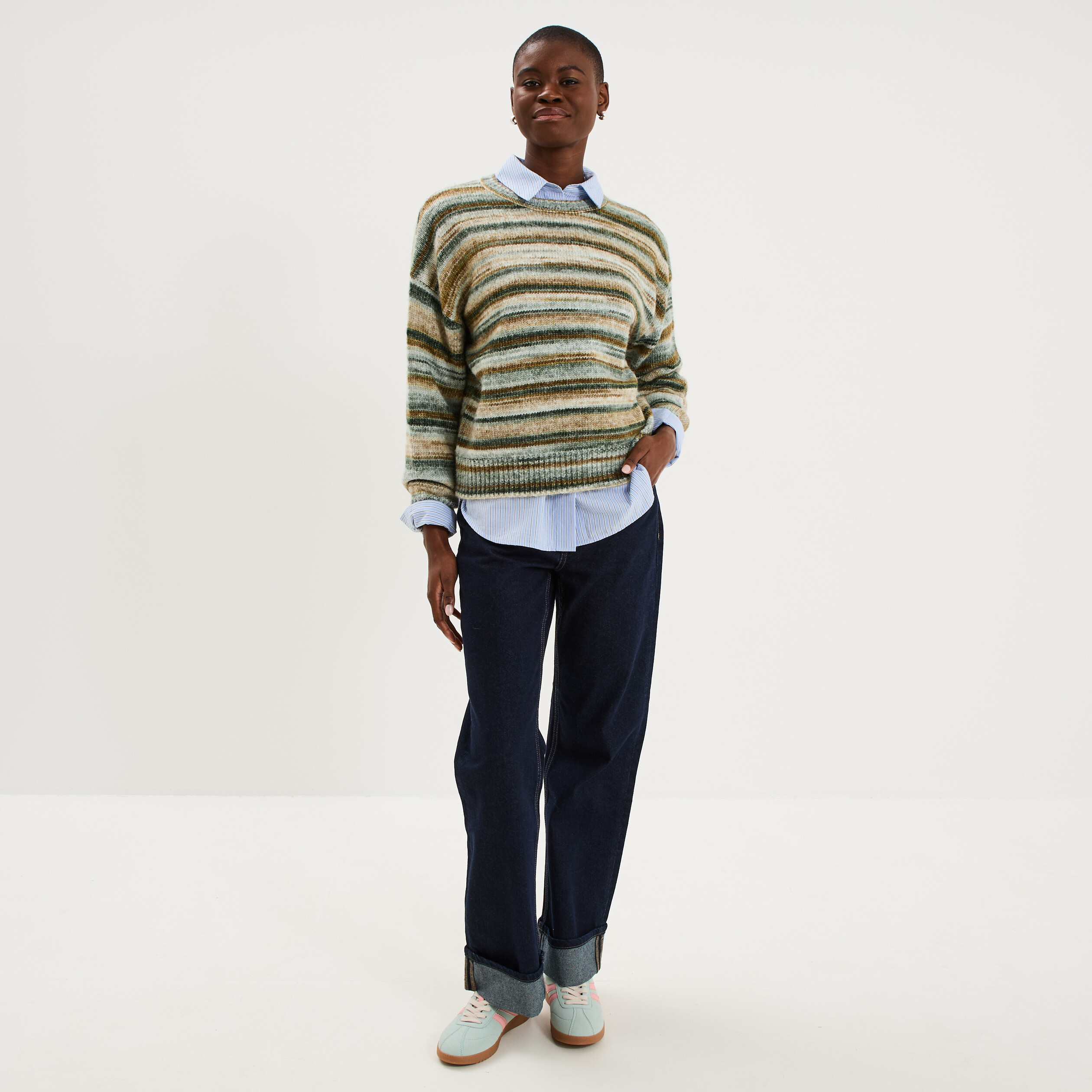 Pull col rond manches longues vert menthe femme