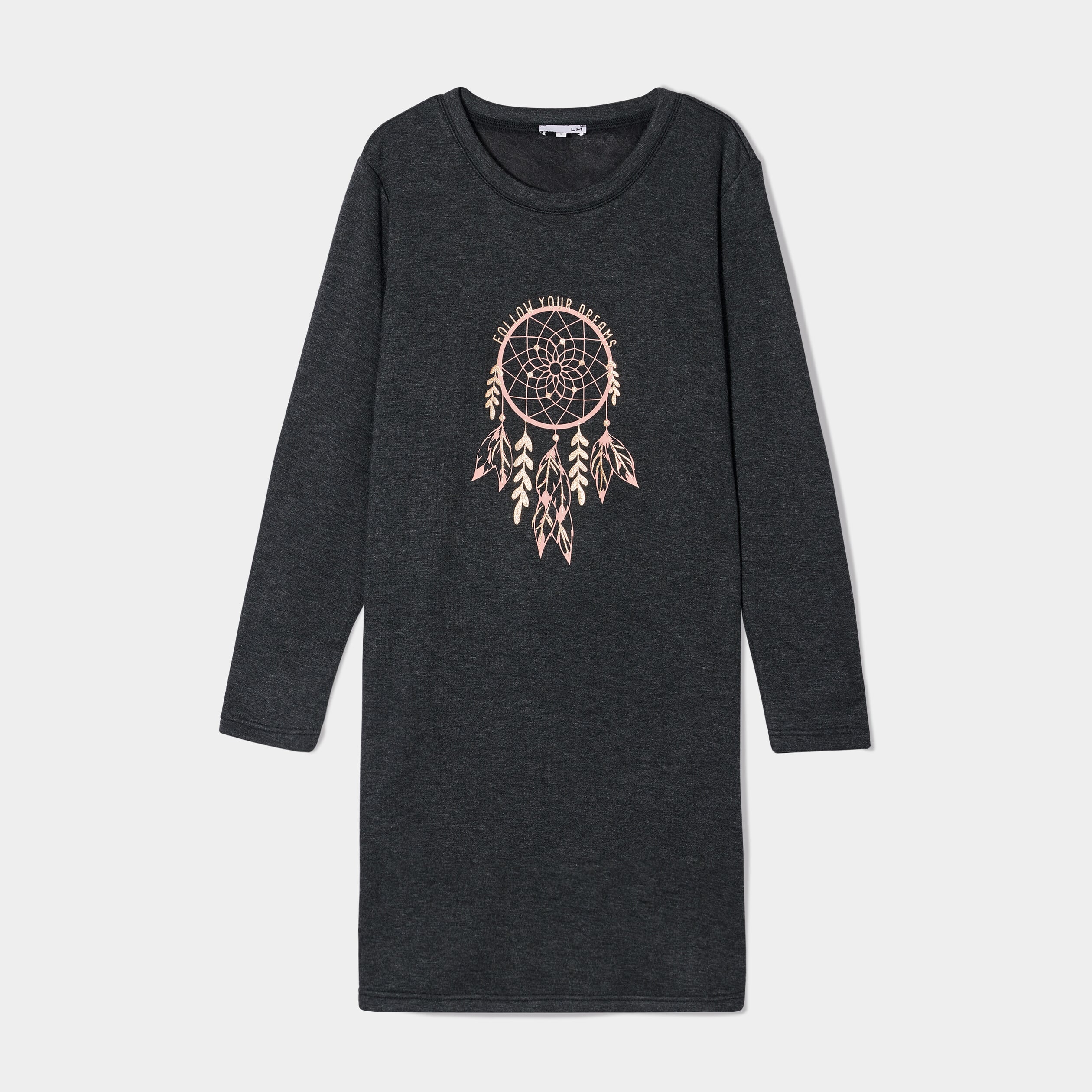 Chemise de nuit t-shirt col rond gris fonc&eacute; femme