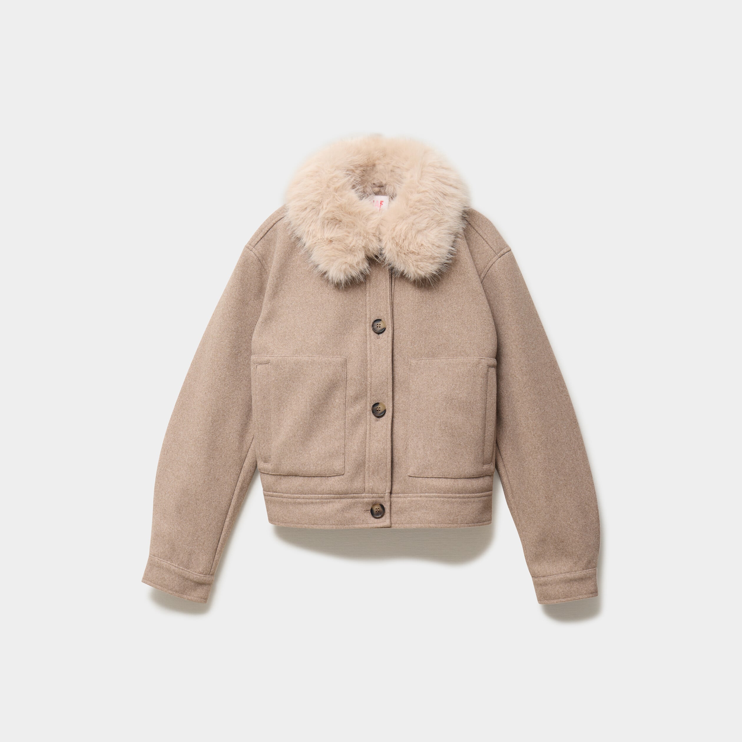 Veste courte col amovible sable femme