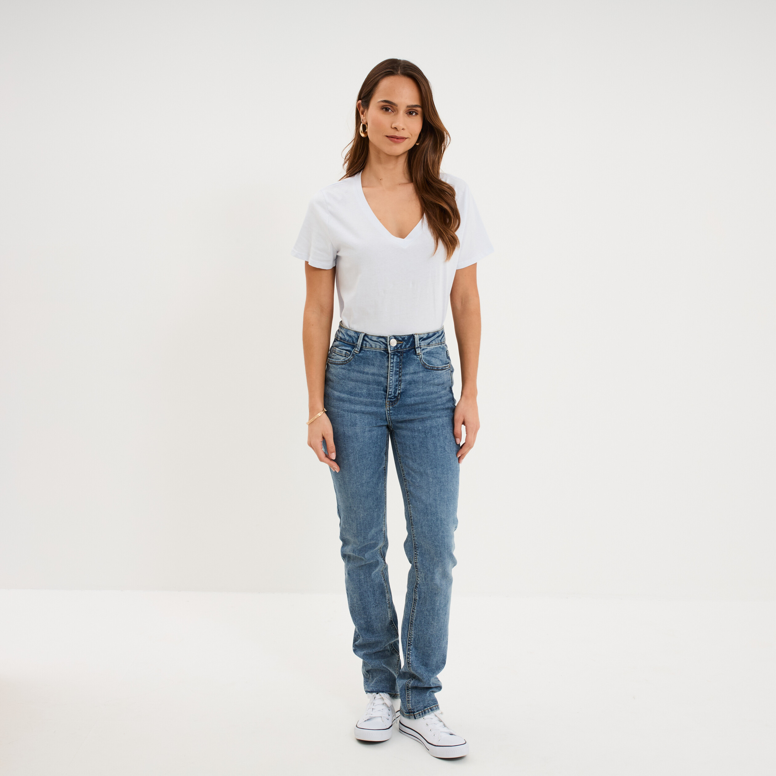 Jeans regular 5 poches coton denim stone femme