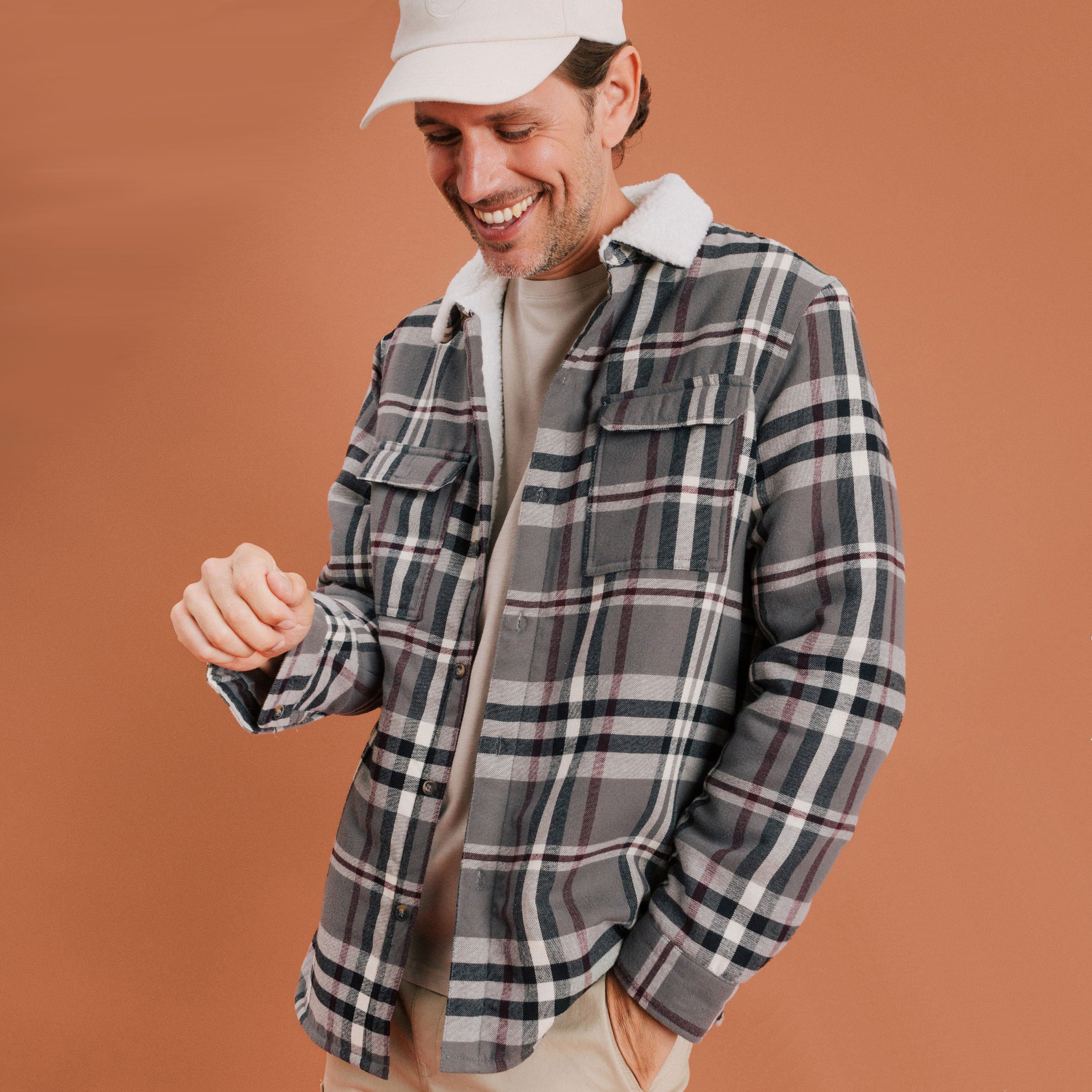 surchemise carreaux doublee effet sherpa prune homme Surchemise carreaux doublée effet sherpa prune homme