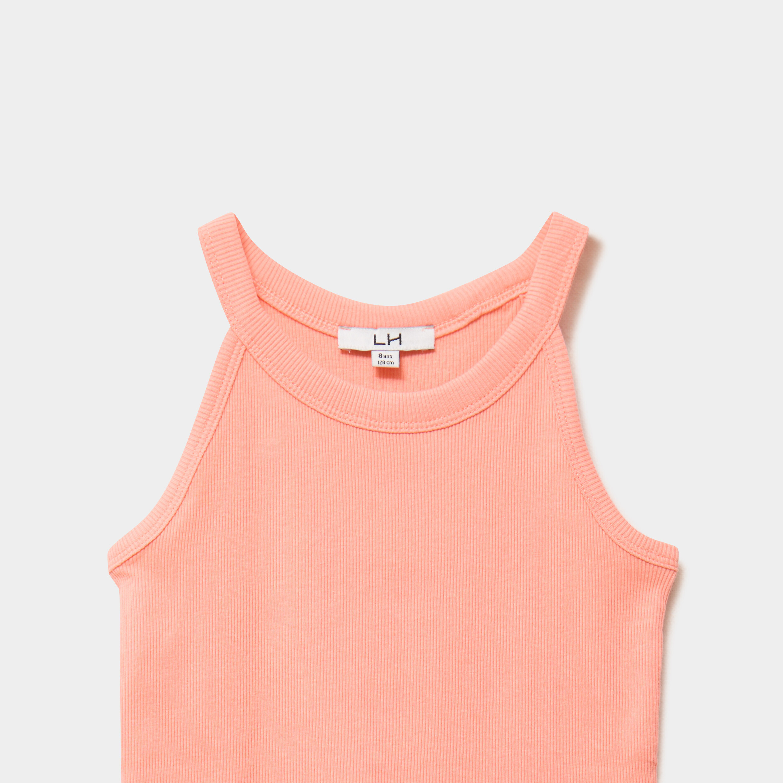 D&eacute;bardeur c&ocirc;tel&eacute; col rond coton orange corail fille