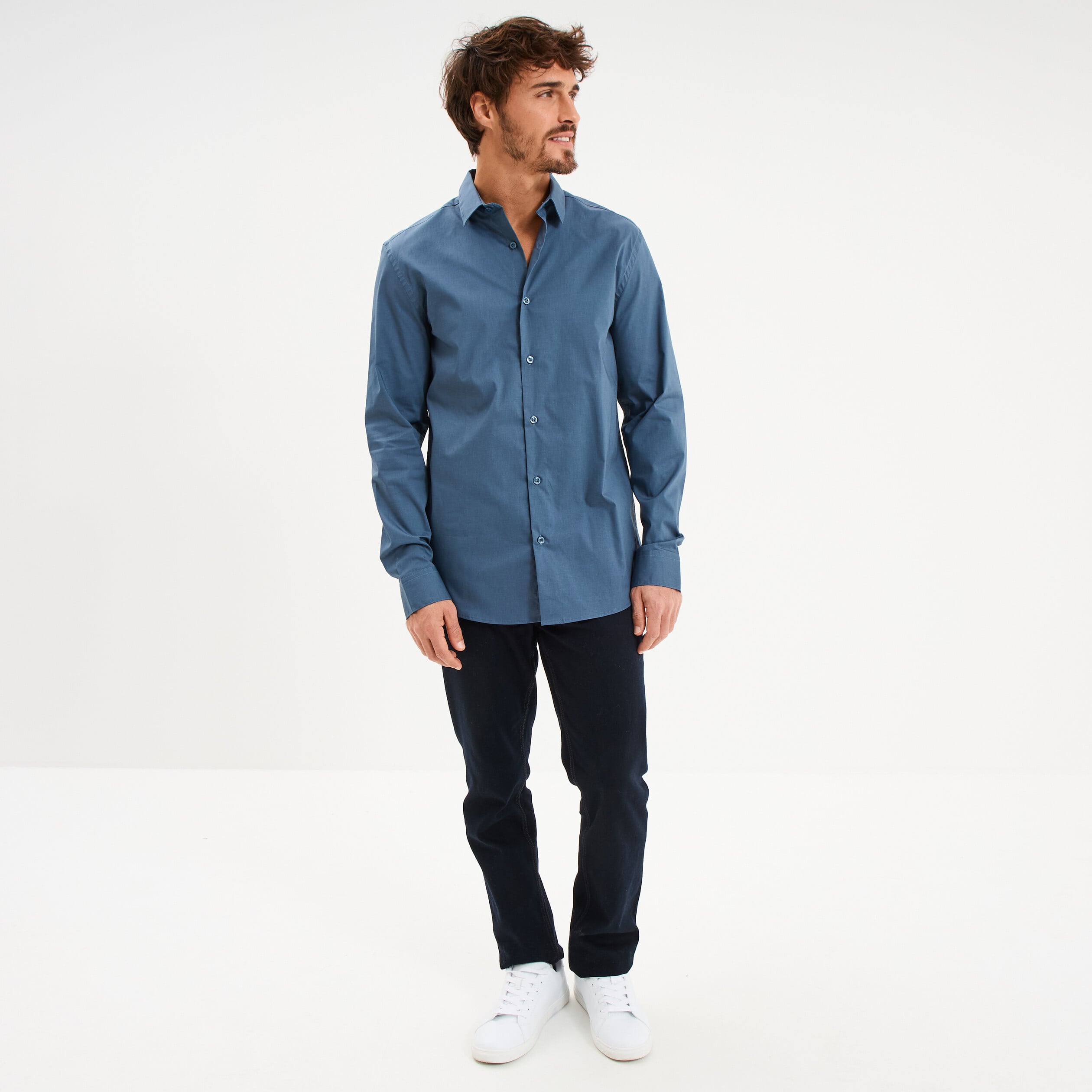 Chemise stretch manches longues bleu gris homme