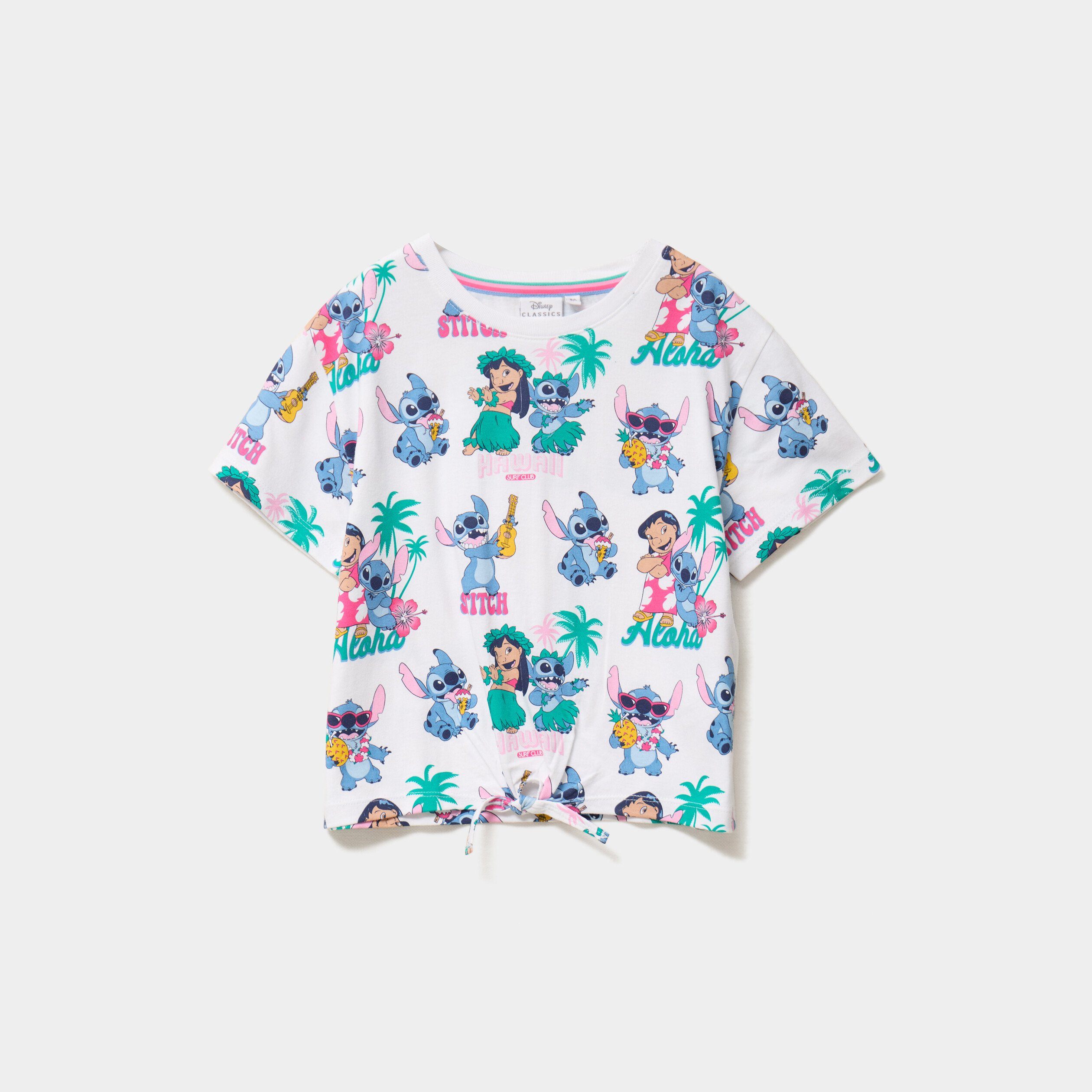 t shirt noue manches courtes stitch blanc fille T-shirt noué manches courtes Stitch blanc fille