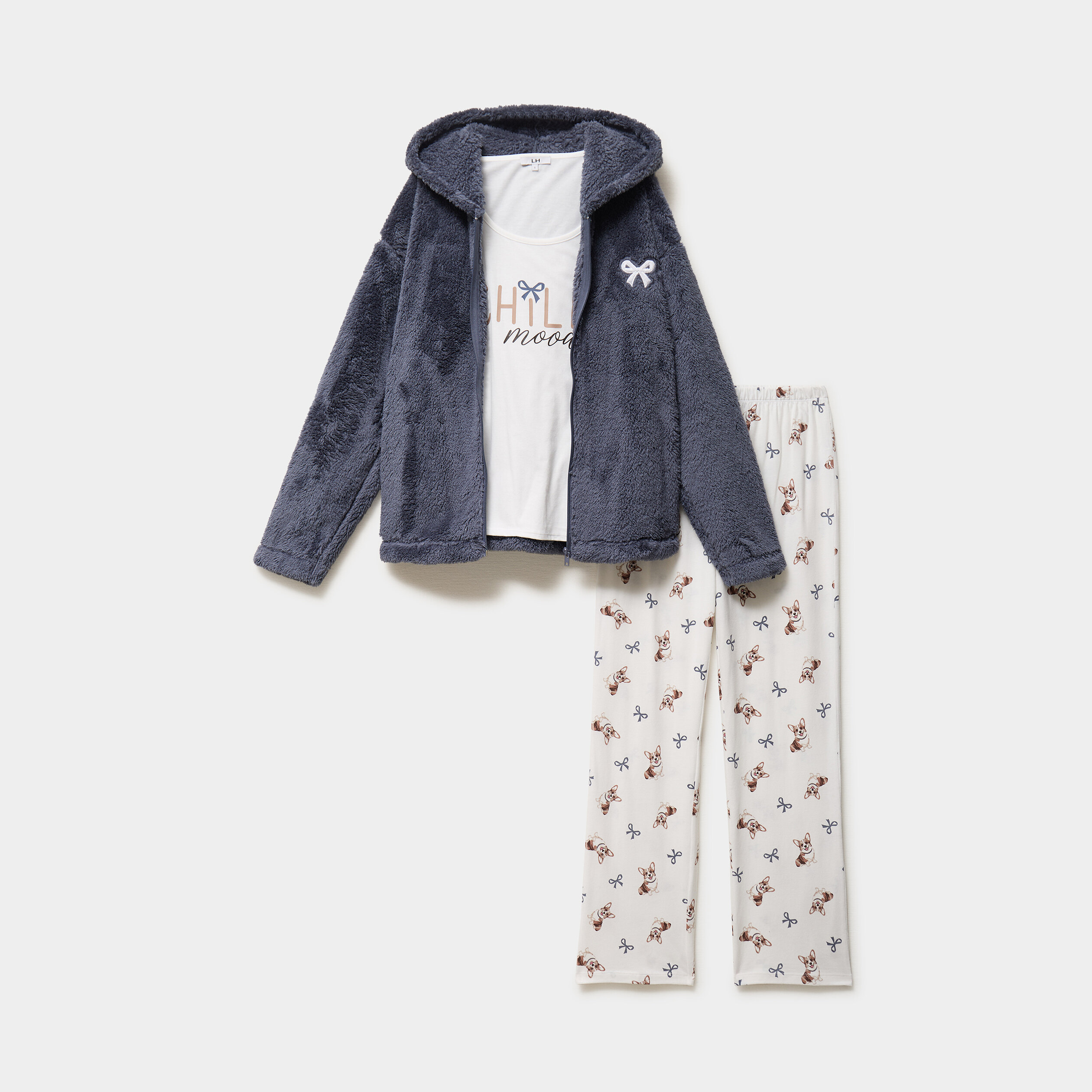 Ensemble pyjama 3 pi&egrave;ces veste polaire ecru femme