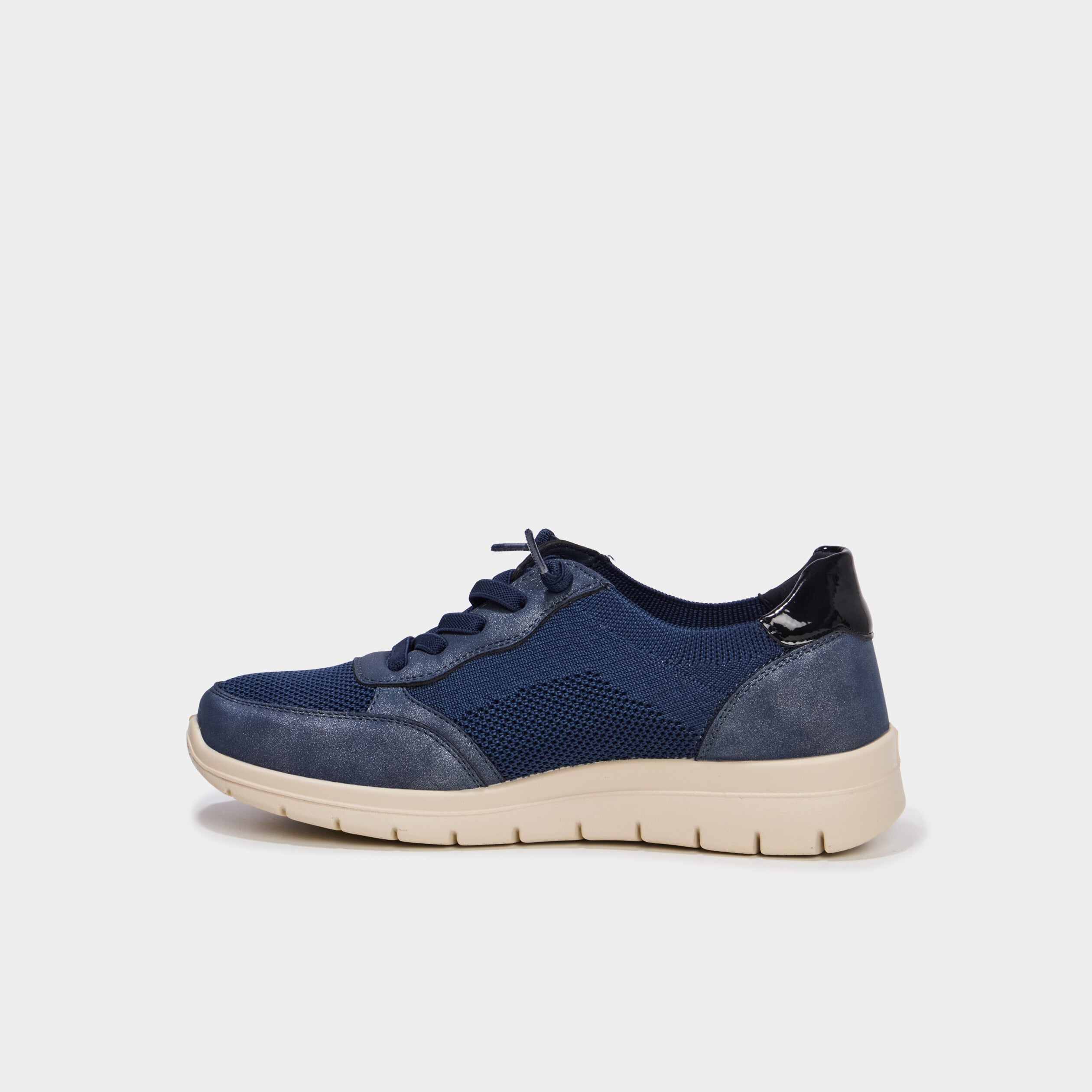 Tennis basses &agrave; lacets pied large bleu marine femme