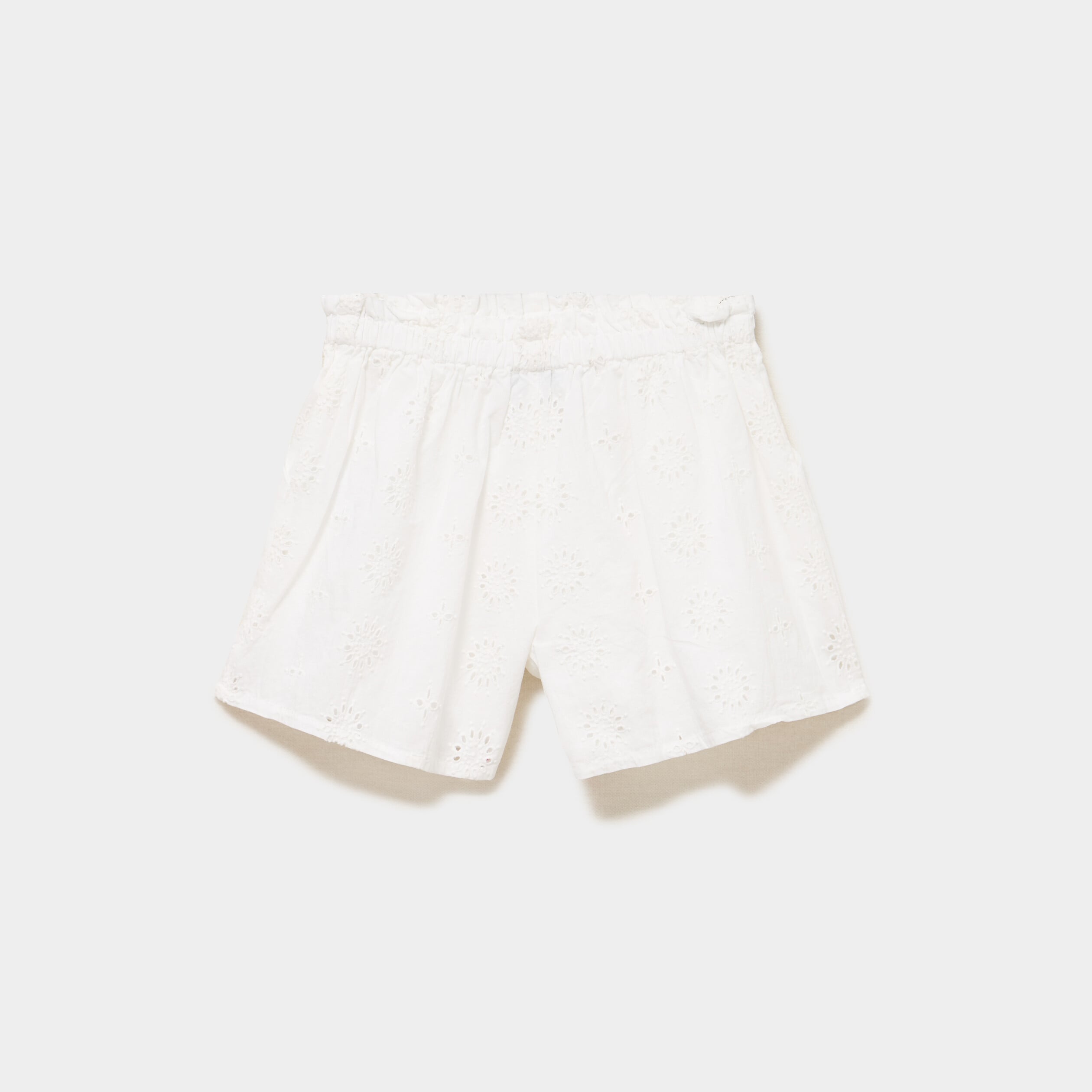 Short &eacute;lastiqu&eacute; broderie anglaise coton ivoire fille
