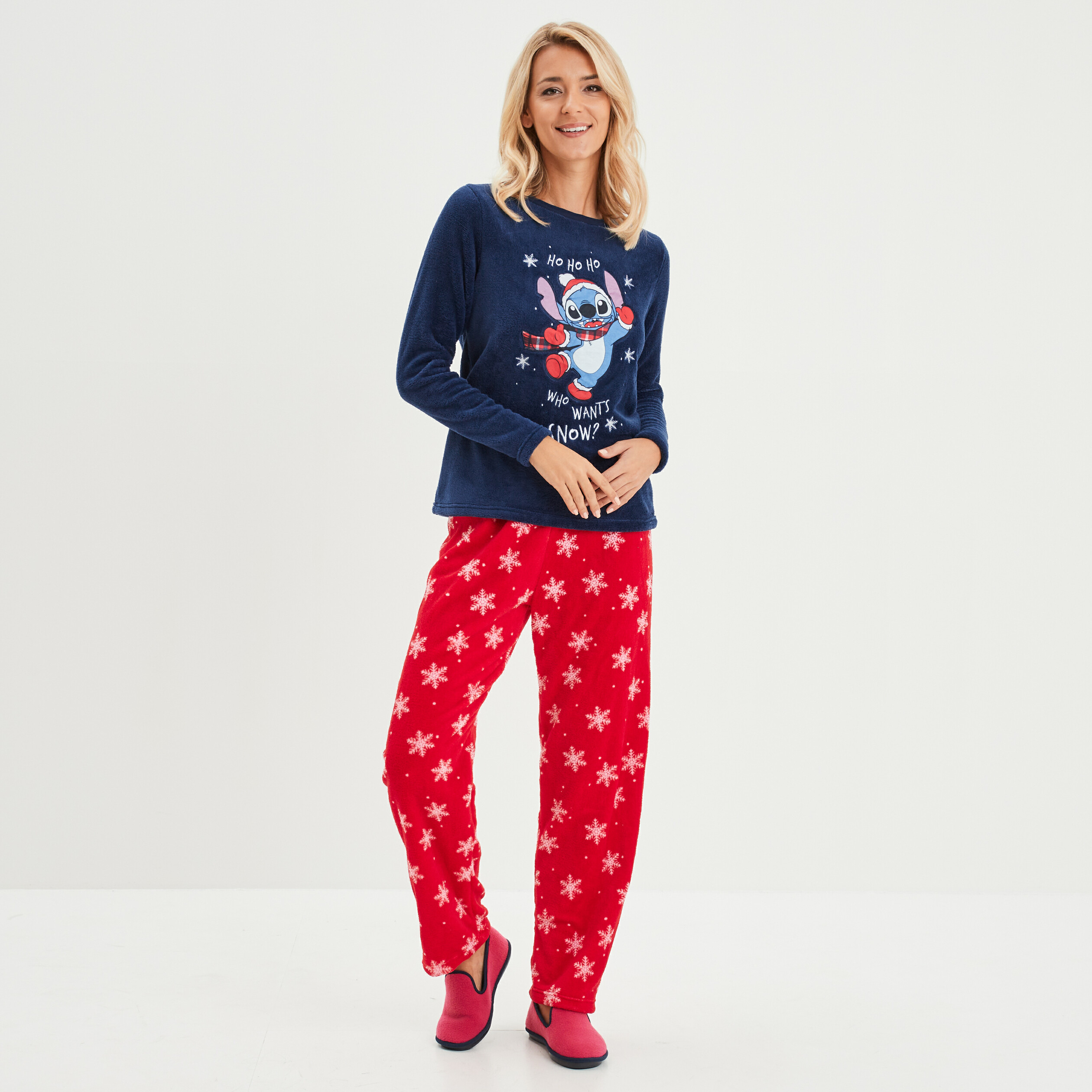 Ensemble pyjama pantalon 2 pièces Stitch bleu marine femme