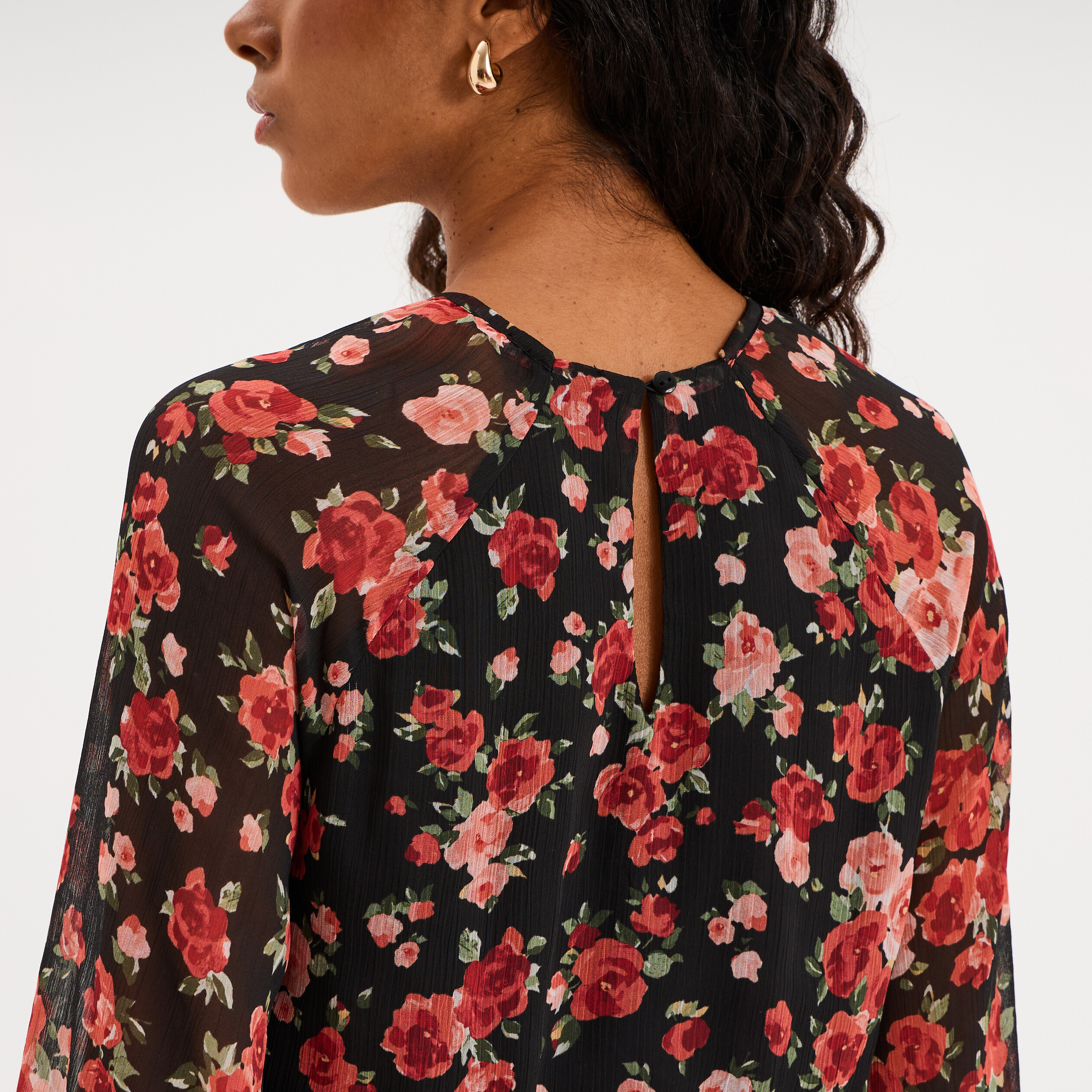 Robe fluide courte manches 3/4 noir femme