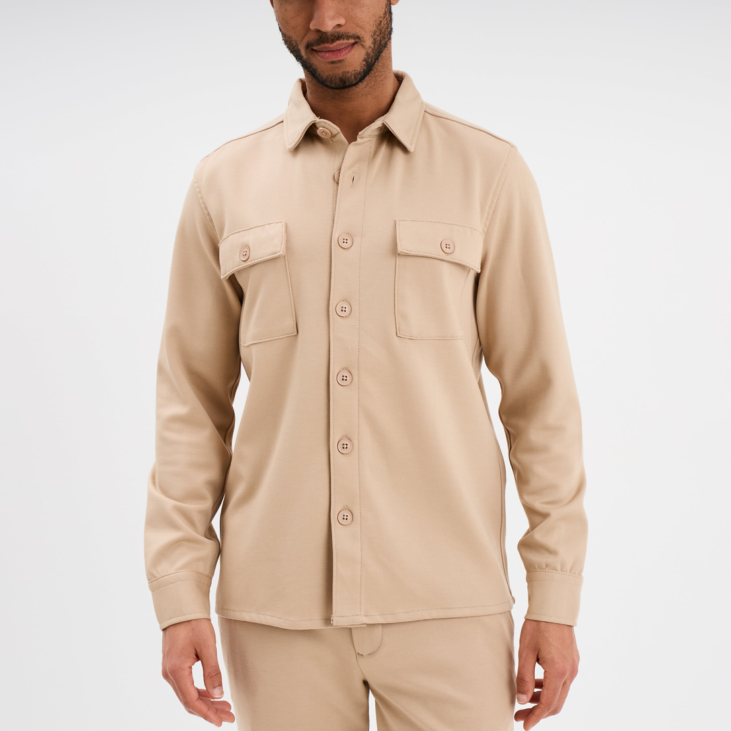 Surchemise manches longues 2 poches beige homme