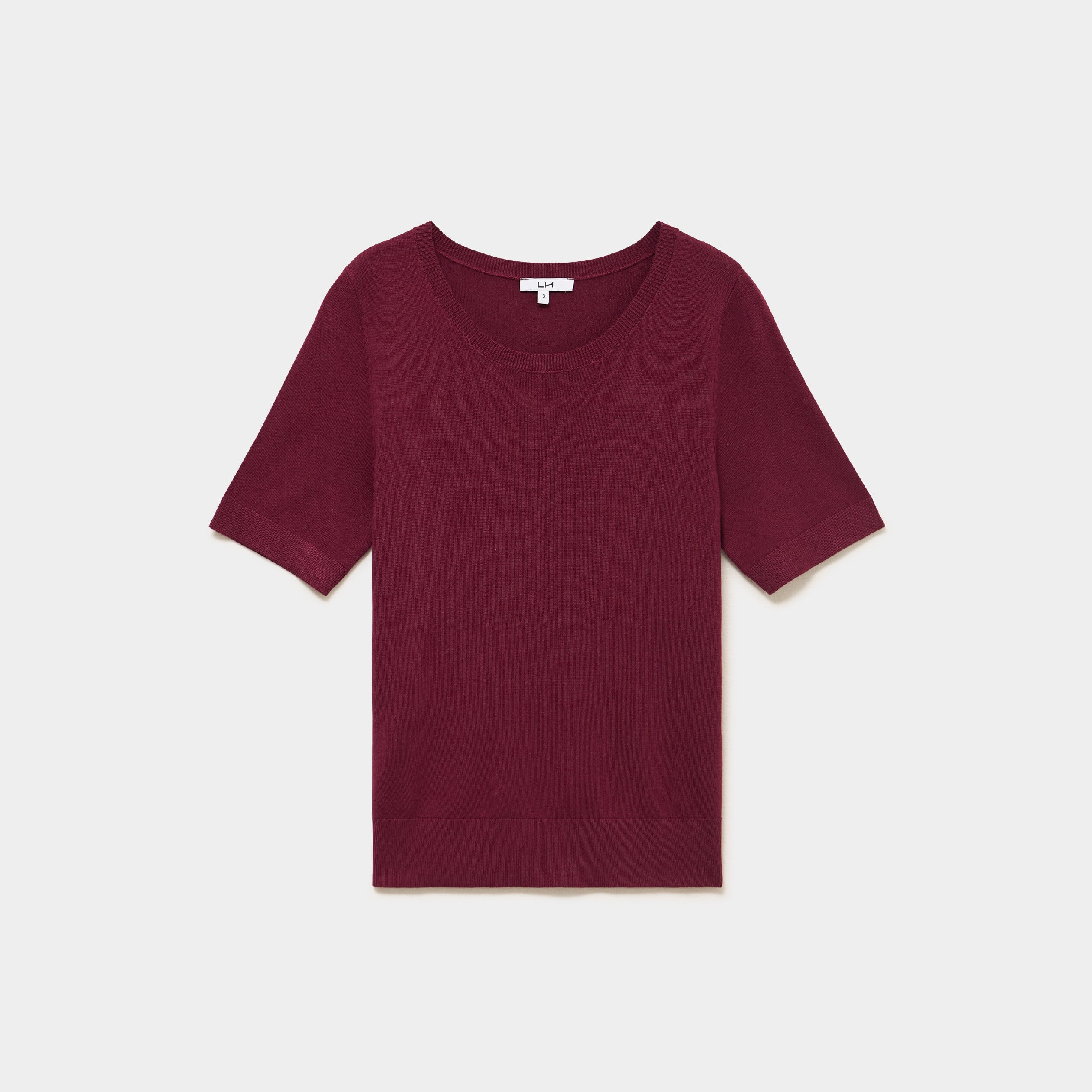 Pull manches courtes col rond bordeaux femme