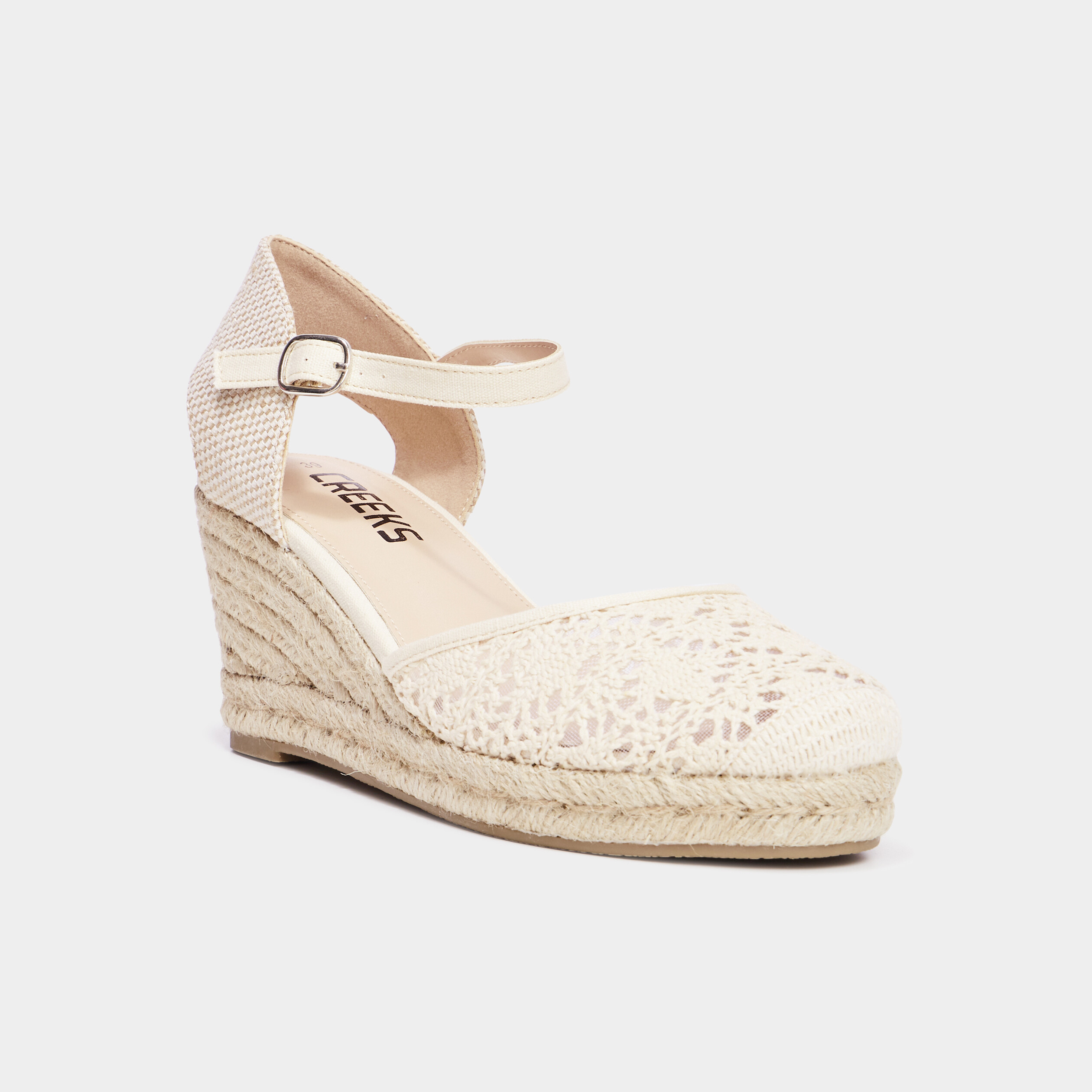 sandales compensees en broderie anglaise blanc femme Sandales compensées en broderie anglaise blanc femme