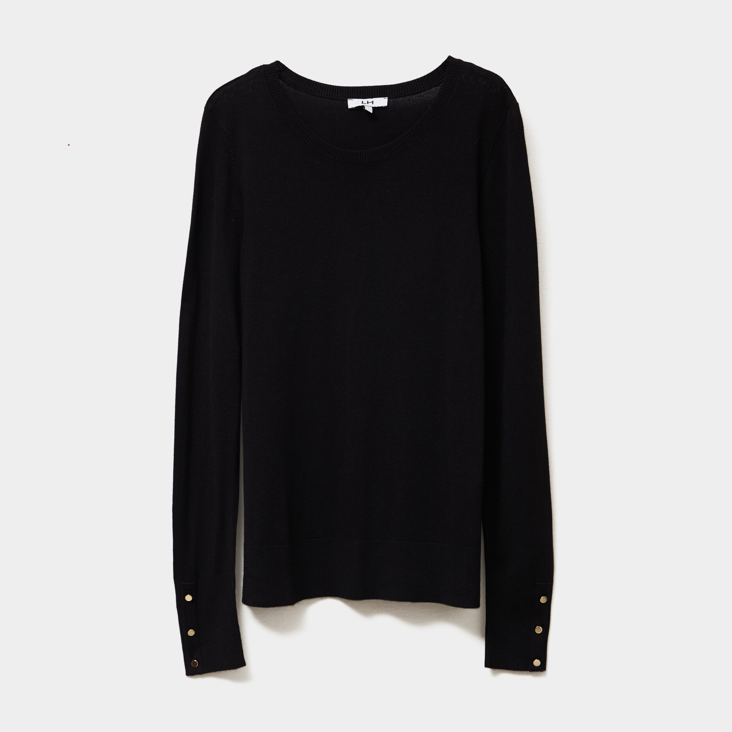 pull col rond boutons aux poignets noir femme Pull col rond boutons aux poignets noir femme