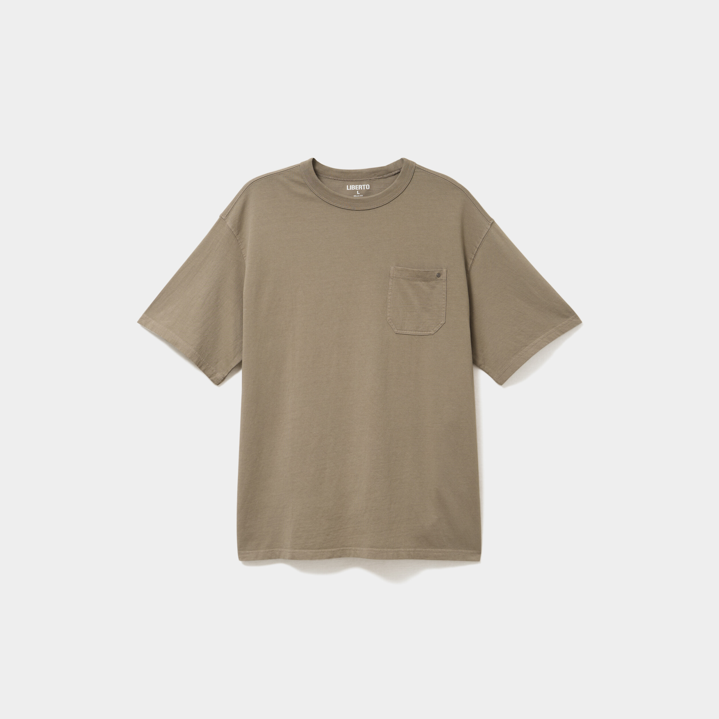 T-shirt droit col rond 1 poche coton vert kaki homme