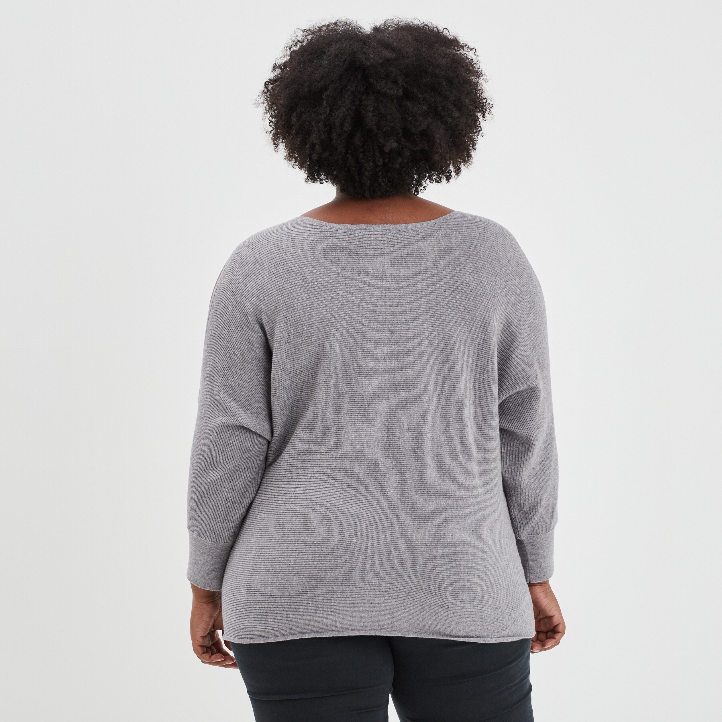 Pull perles strass manches avec fentes gris femme grande taille