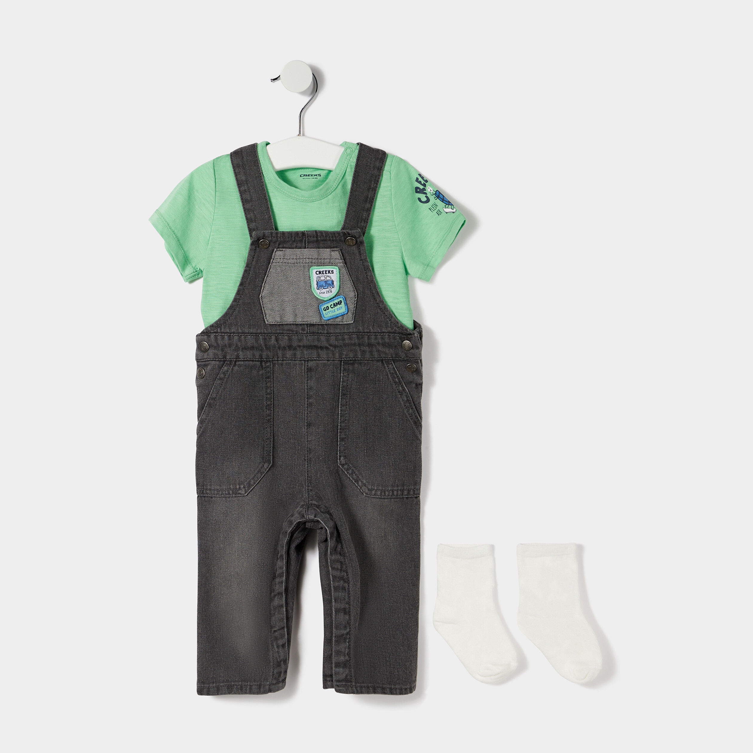 ensemble 3 pieces creeks denim gris bebeg Ensemble 3 pièces Creeks denim gris bébé garçon