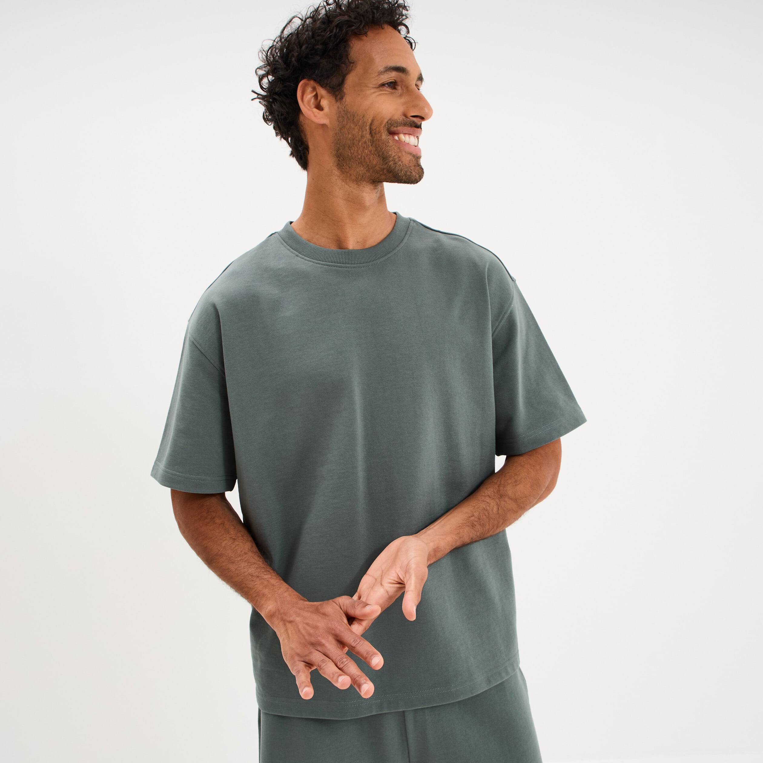 T-shirt col rond droit relax fit vert kaki homme