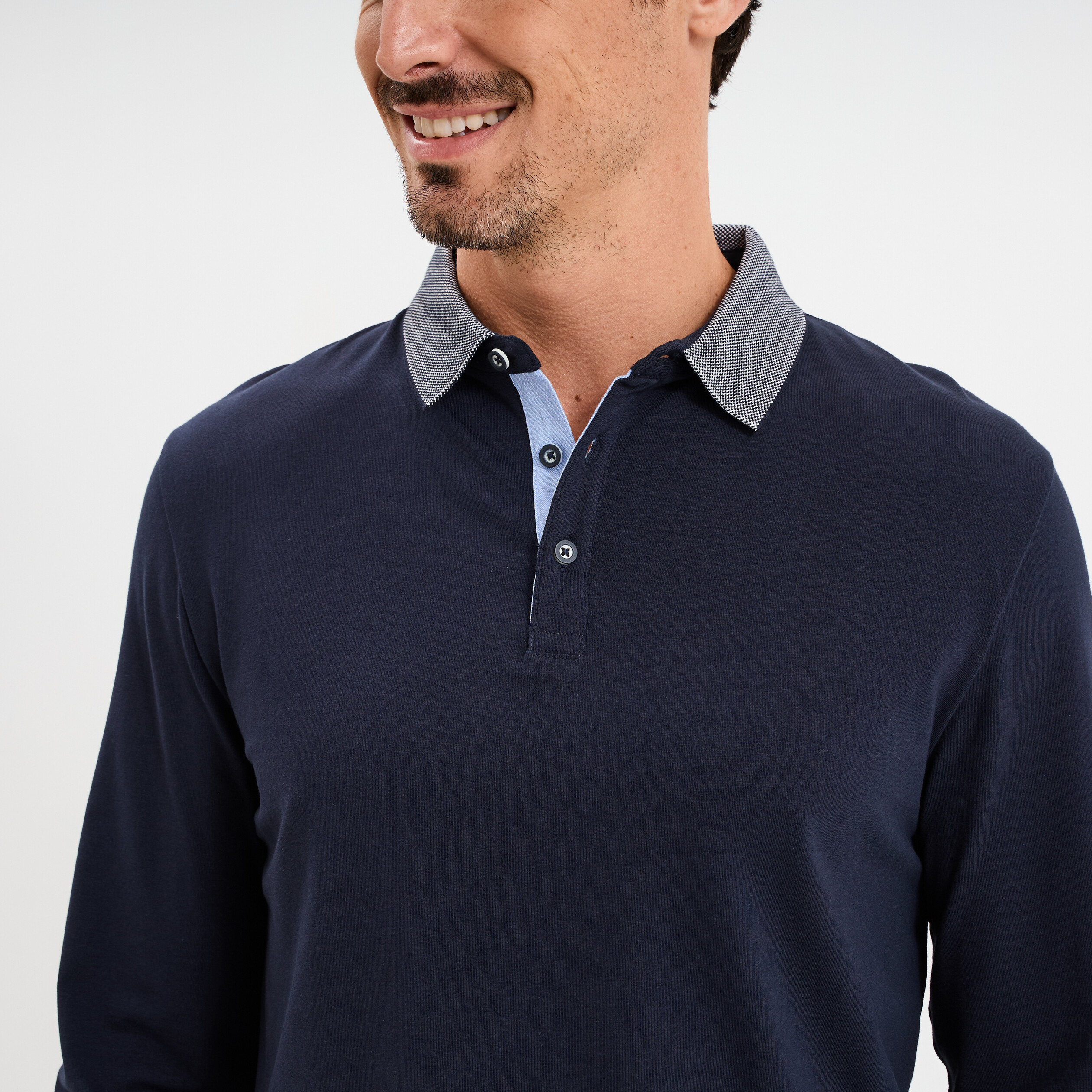 Polo manches longues coton majoritaire bleu marine homme