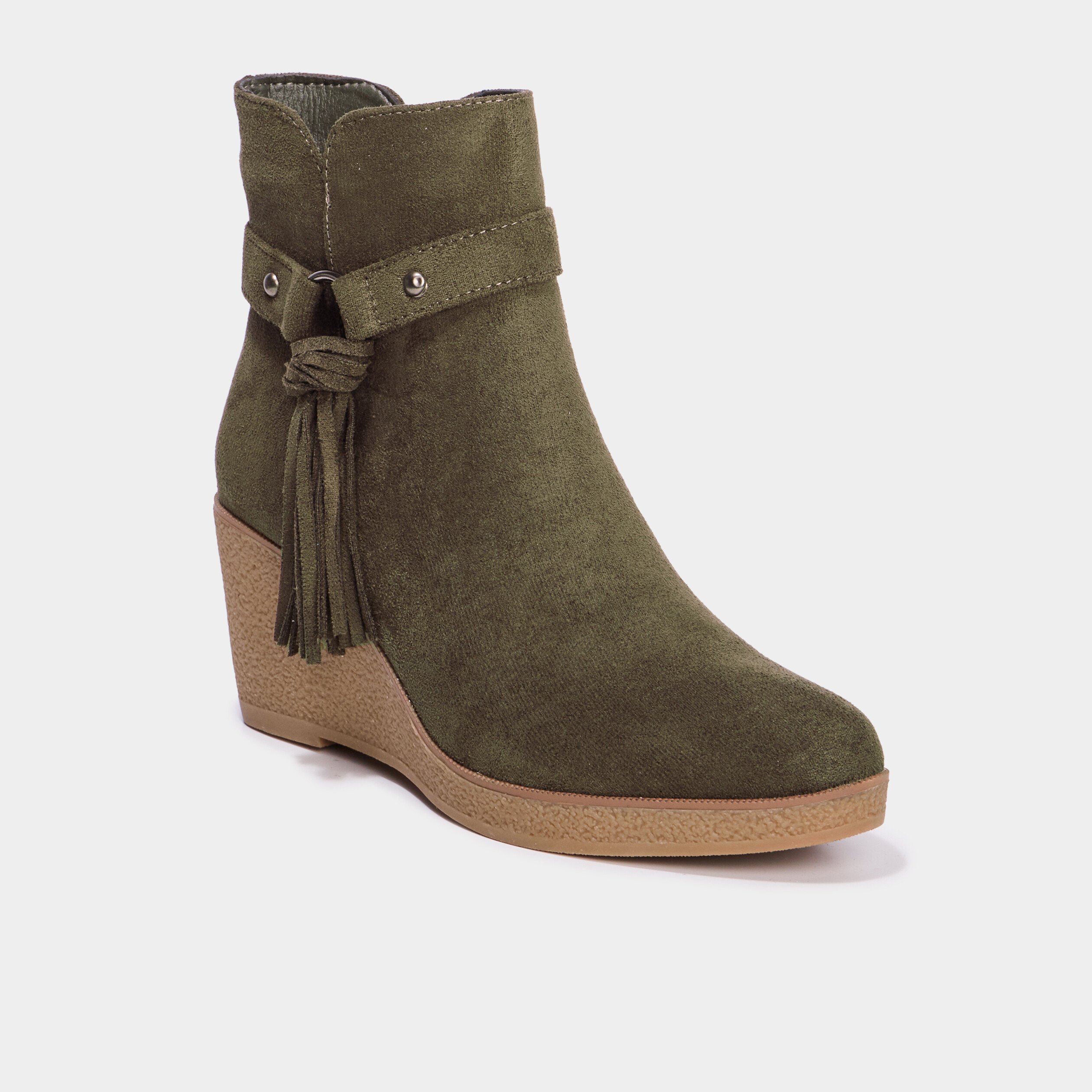 Boots compensées vert kaki femme