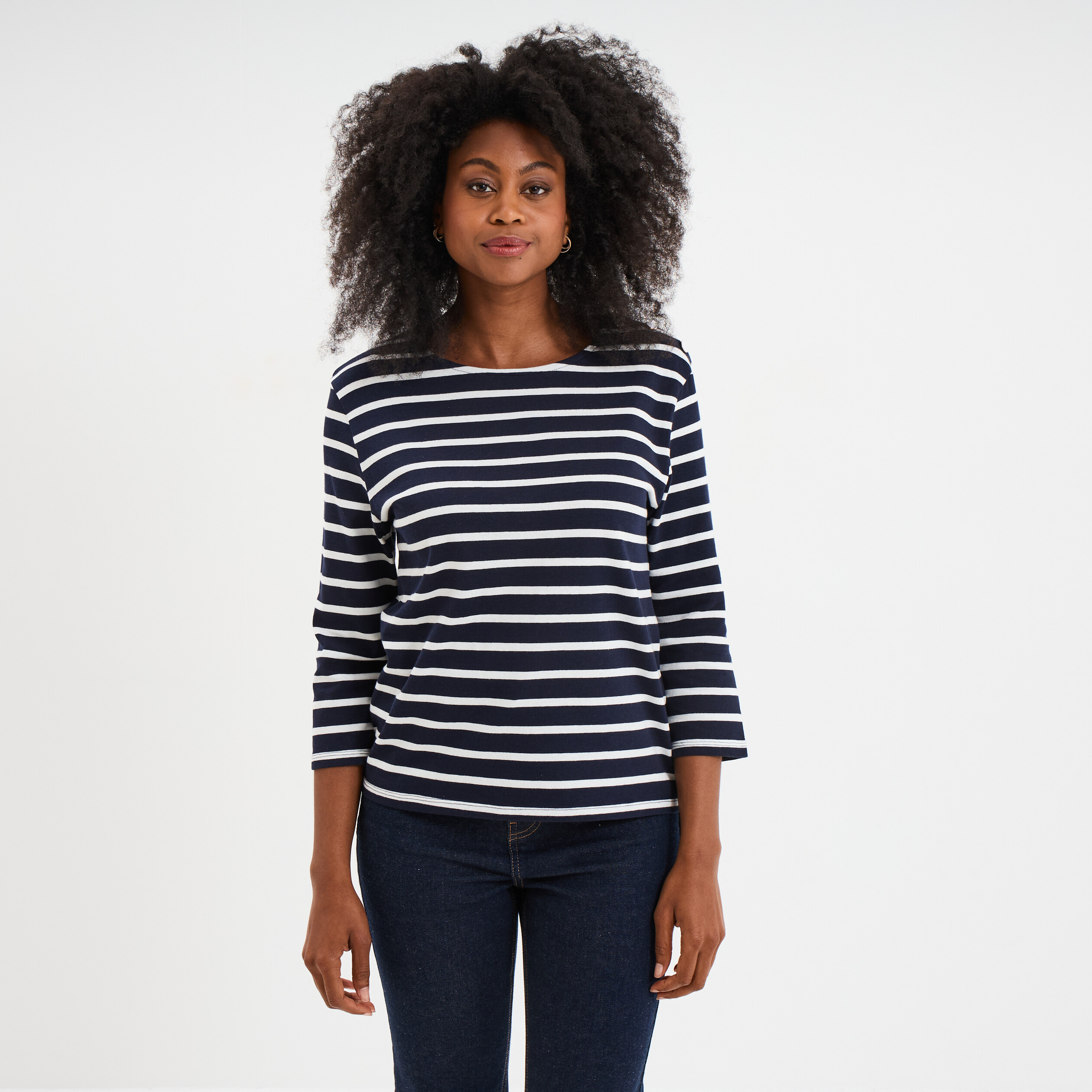 T-shirt manches 3/4 avec boutons coton ecru femme