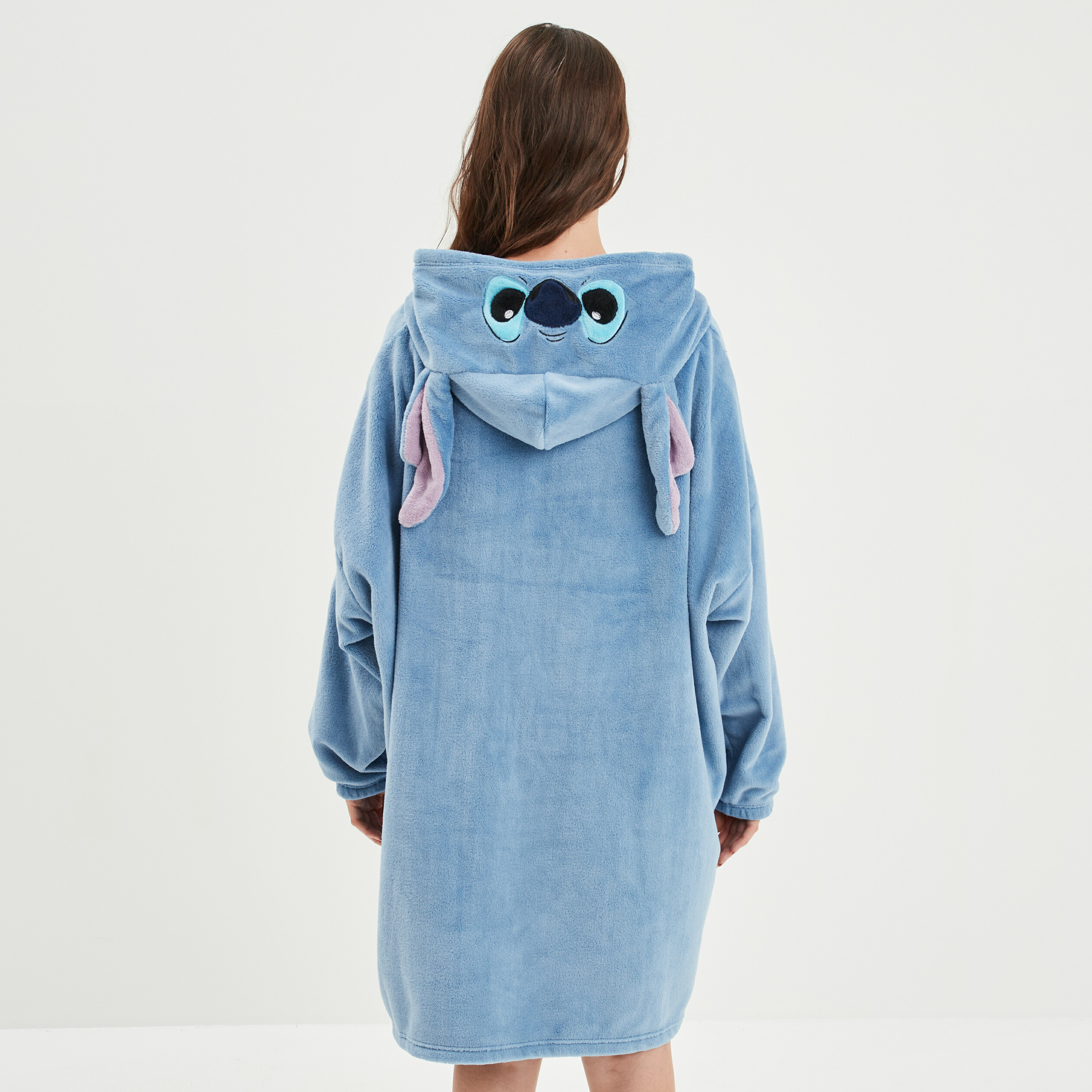 Chemise de nuit pilou à capuche Stitch bleu femme