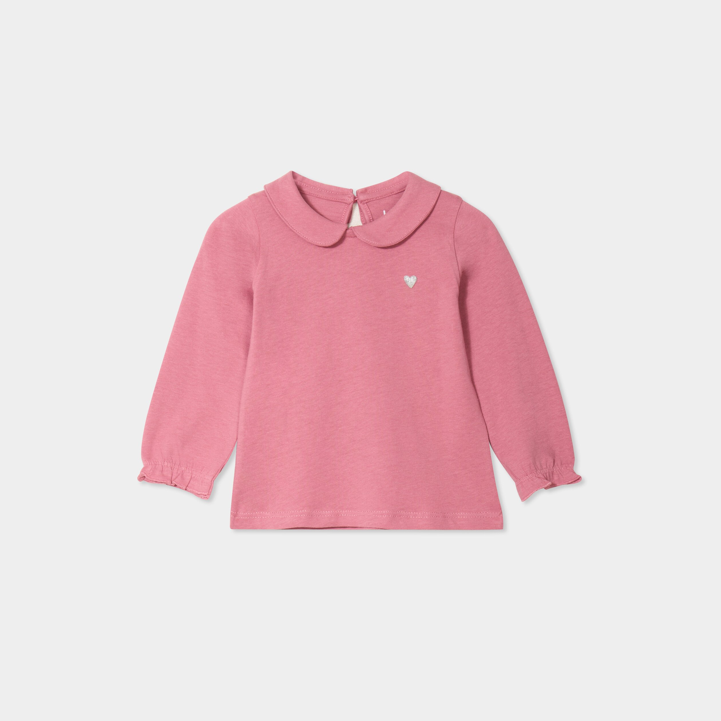 t shirt col claudine manches longues vieux rose bebef T-shirt col claudine manches longues vieux rose bébé fille