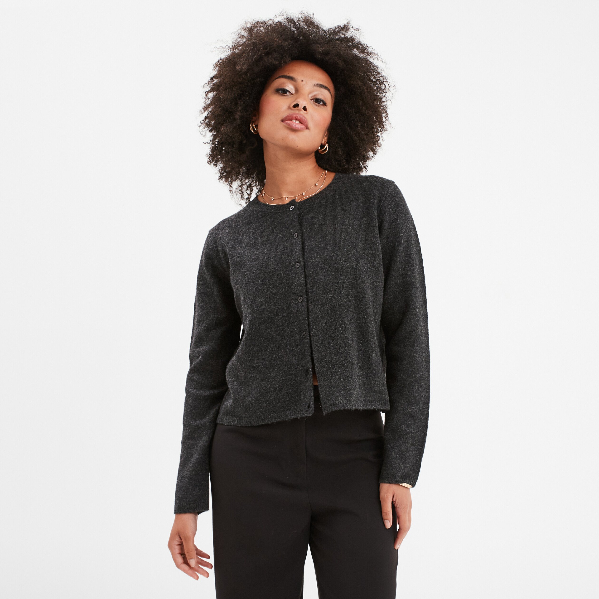 Gilet boutonne manches longues Creeks gris fonce femme