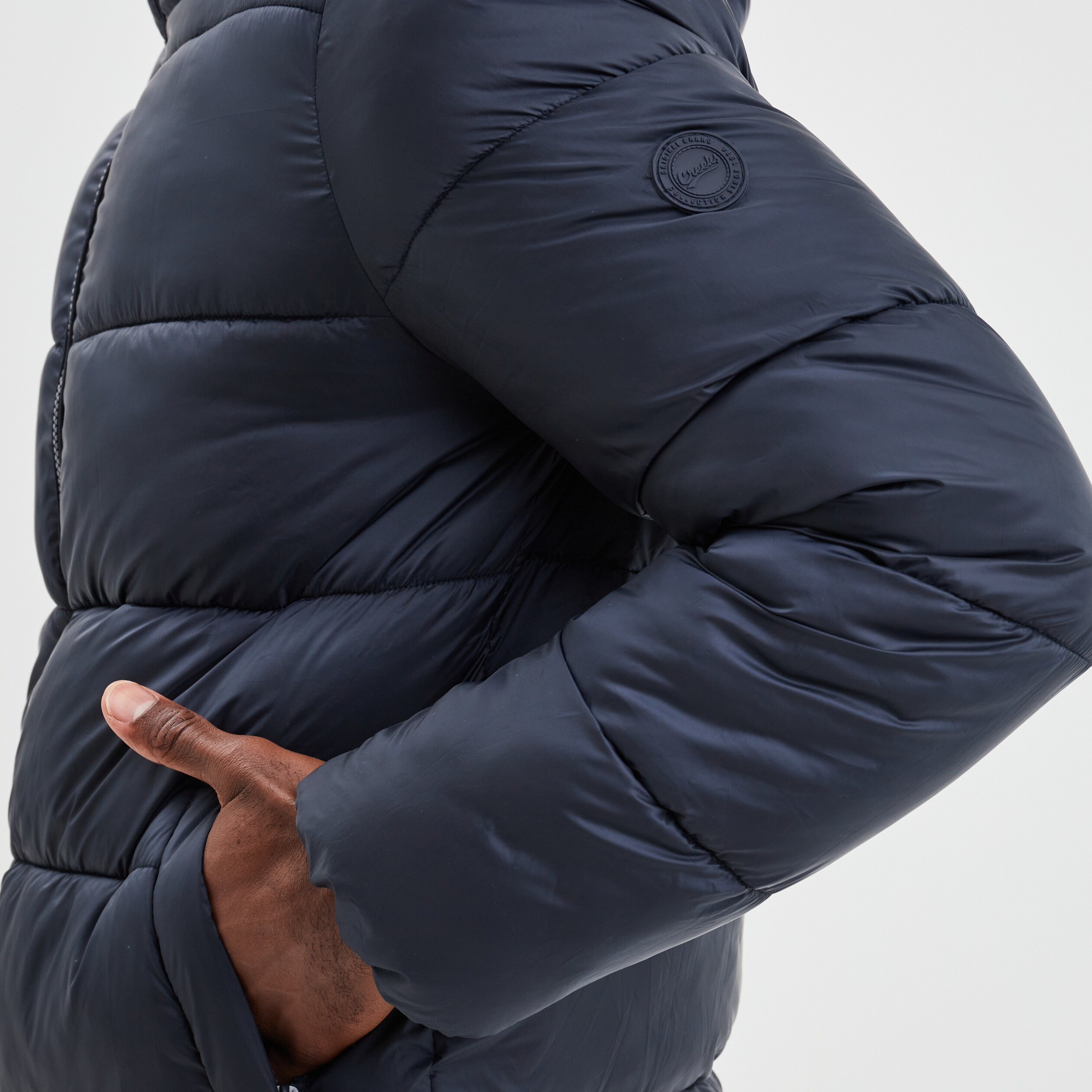 Doudoune doubl&eacute;e zipp&eacute;e &agrave; capuche bleu marine homme