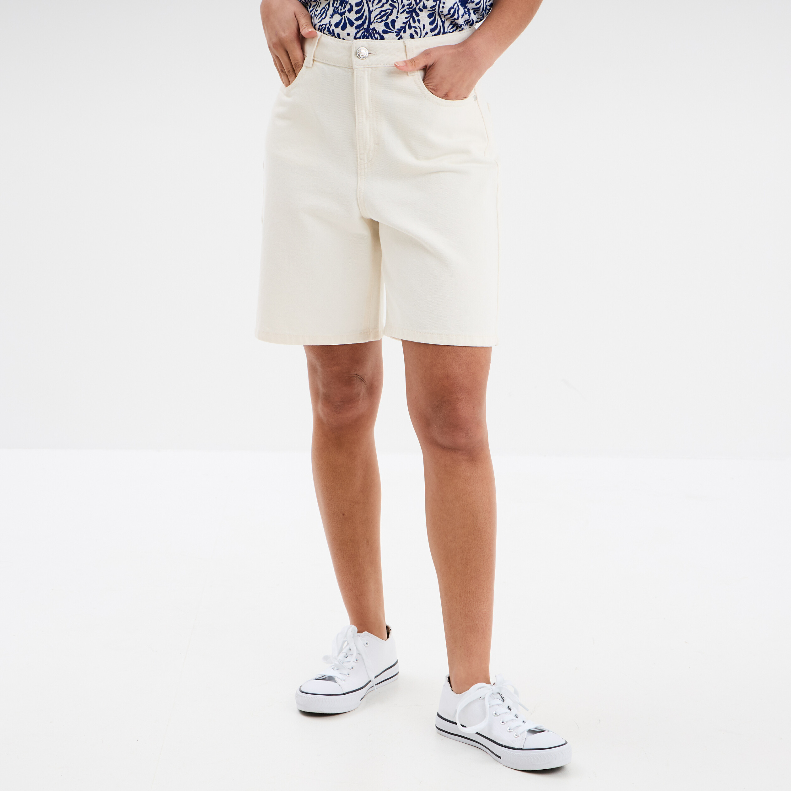 bermuda droit coton ecru femme Bermuda droit coton ecru femme