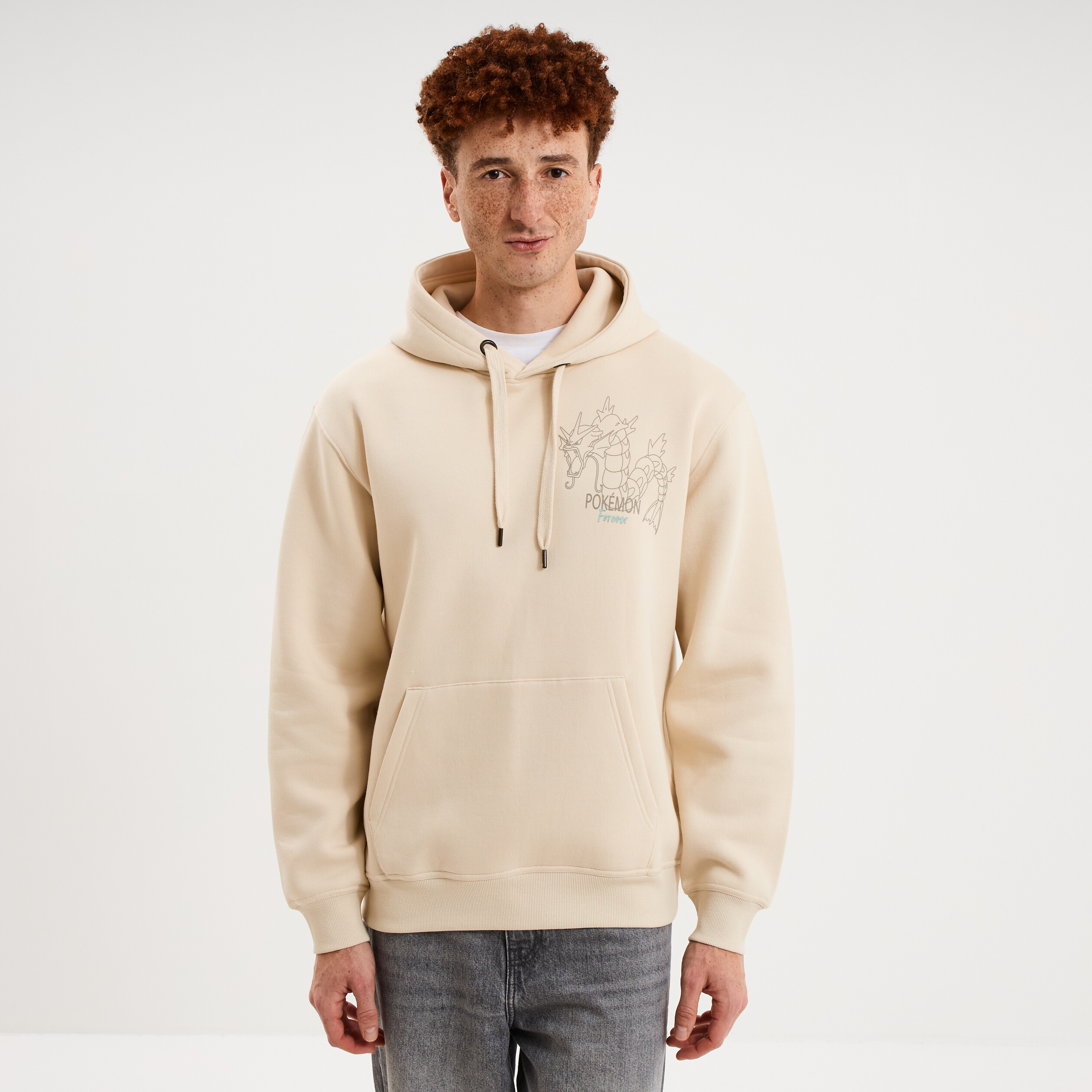 Sweat hoodie molleton Pok&eacute;mon ecru homme