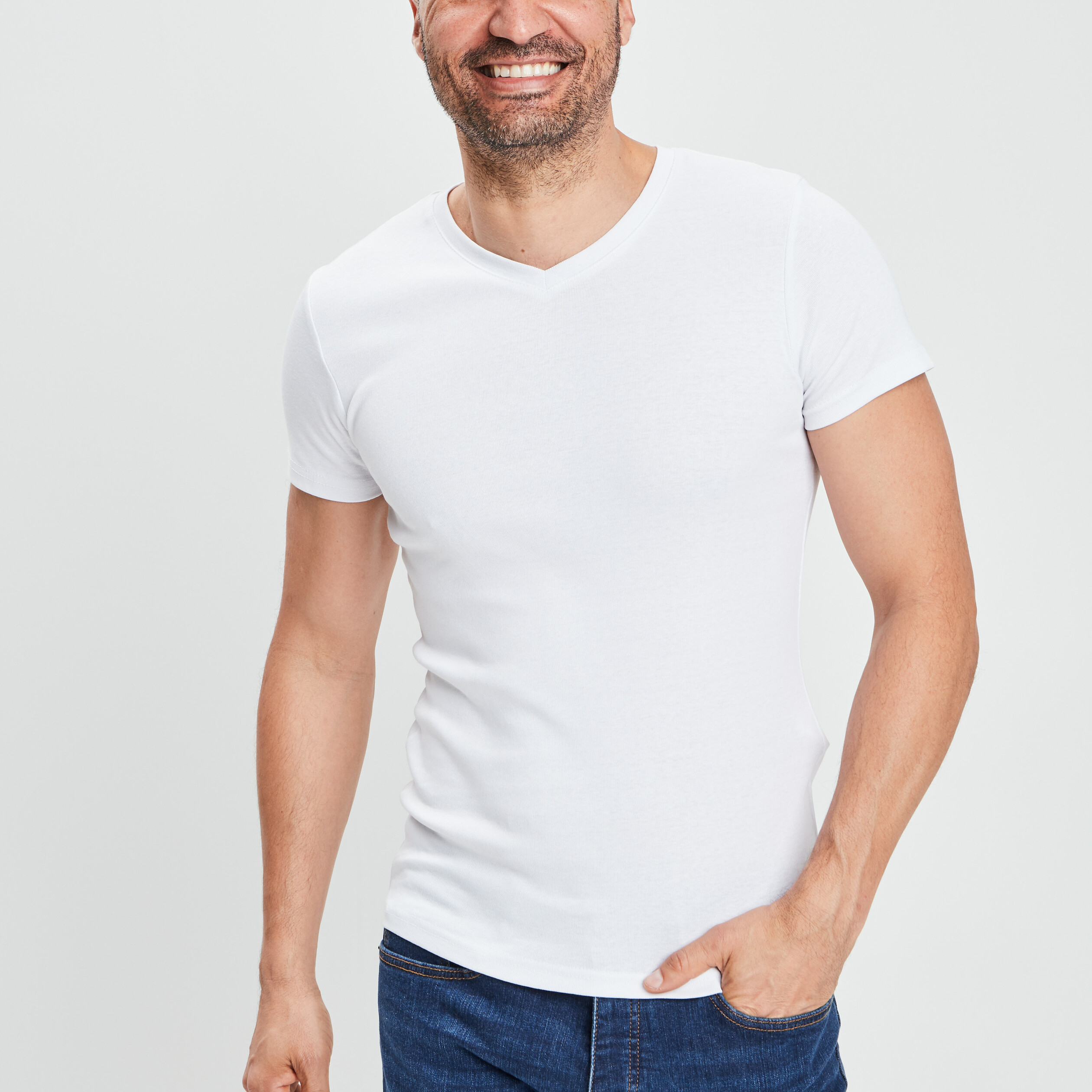 T shirt manches courtes ajuste blanc homme