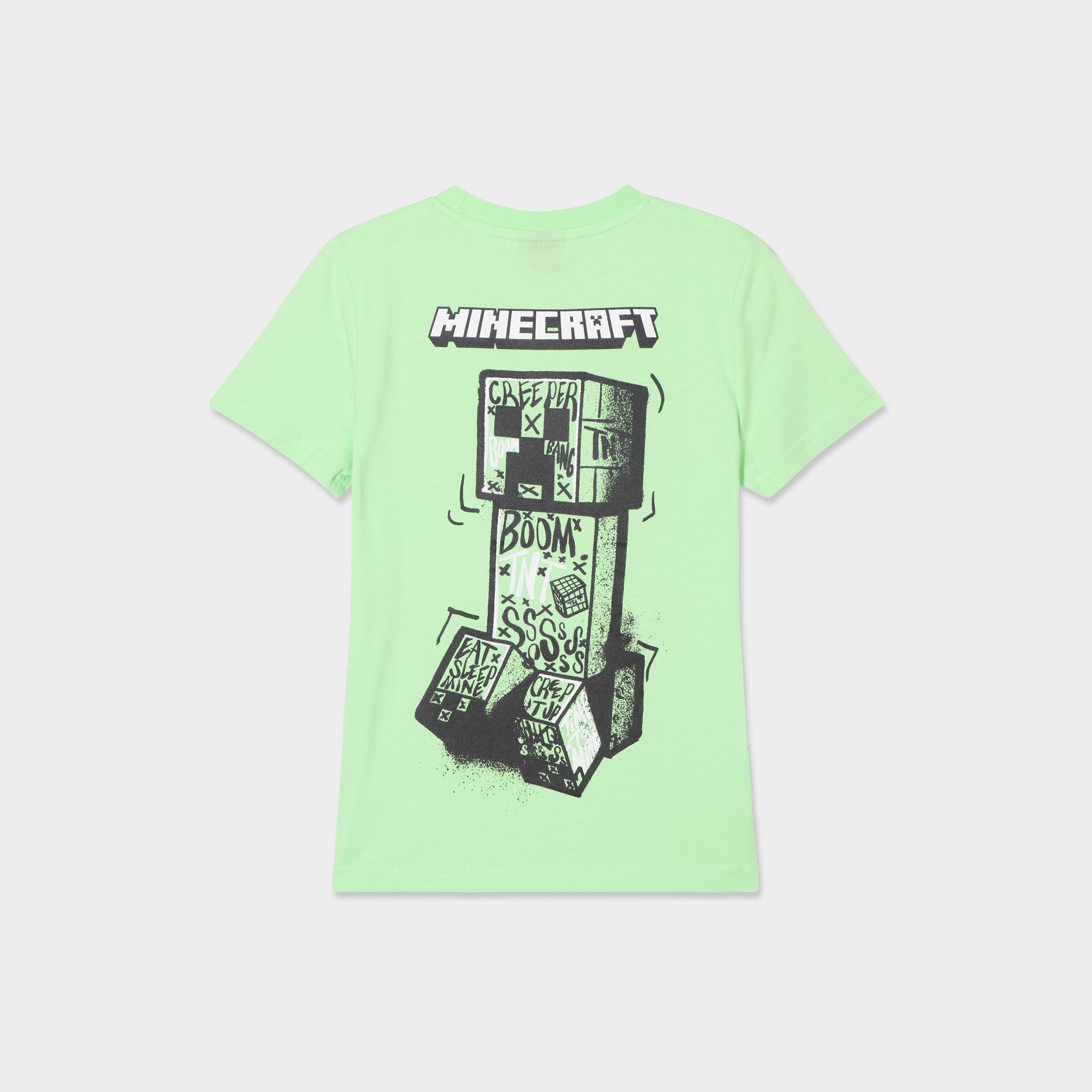 t shirt manches courtes coton minecraft vert fluo garcon T-shirt manches courtes coton Minecraft vert fluo garçon