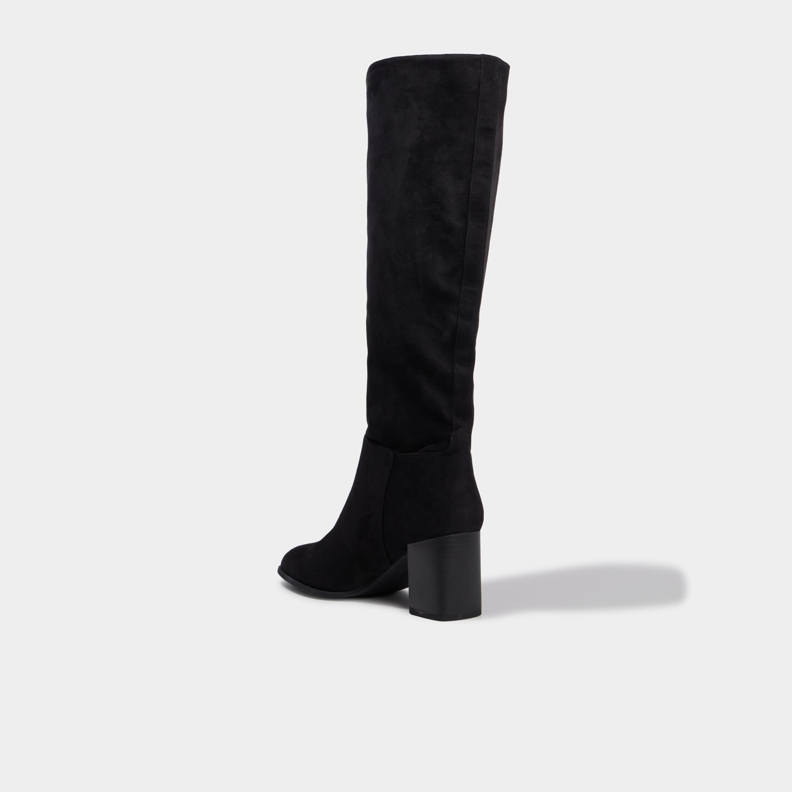 Botte haute talon bloc su&eacute;dine noir femme