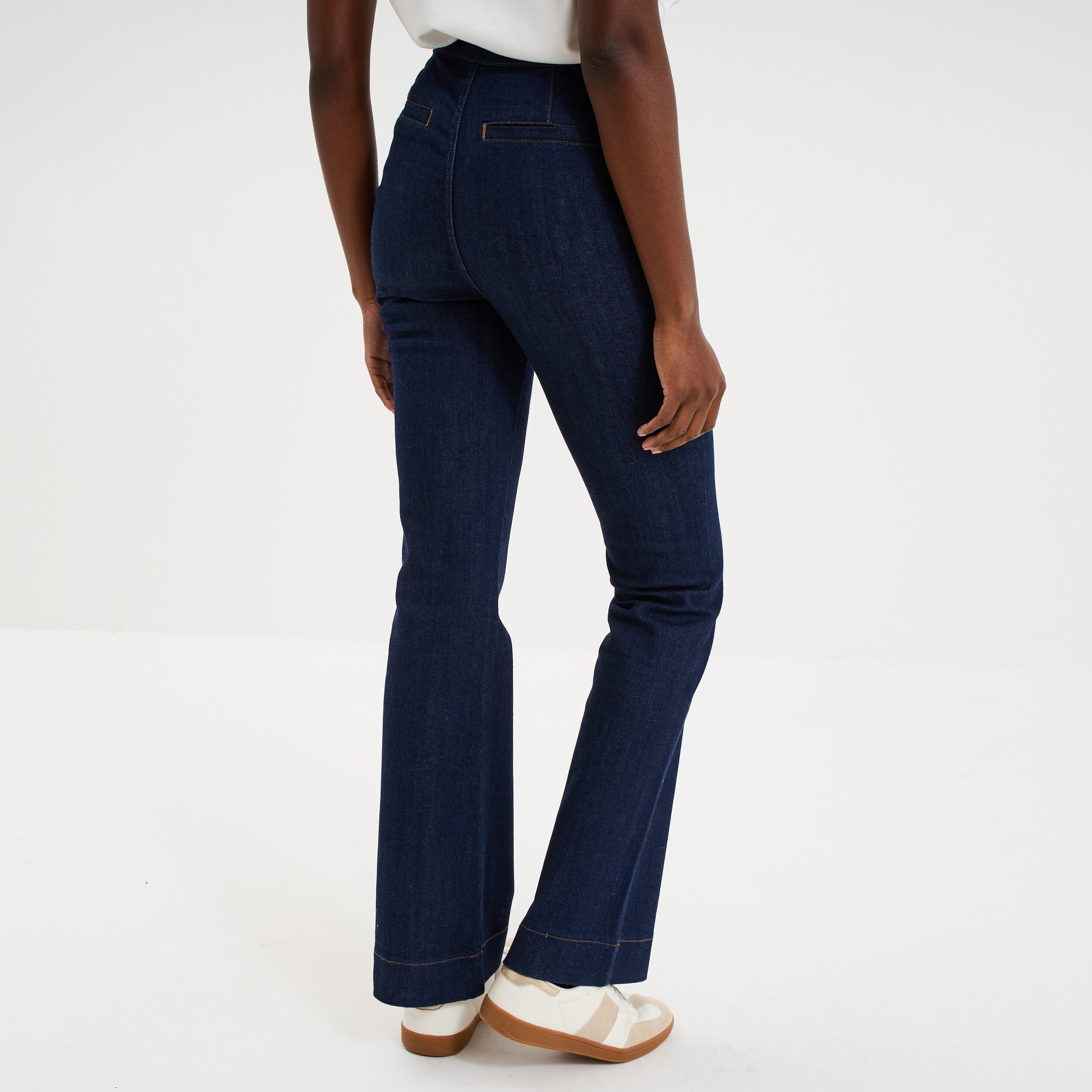Jean flare &agrave; pont denim brut femme