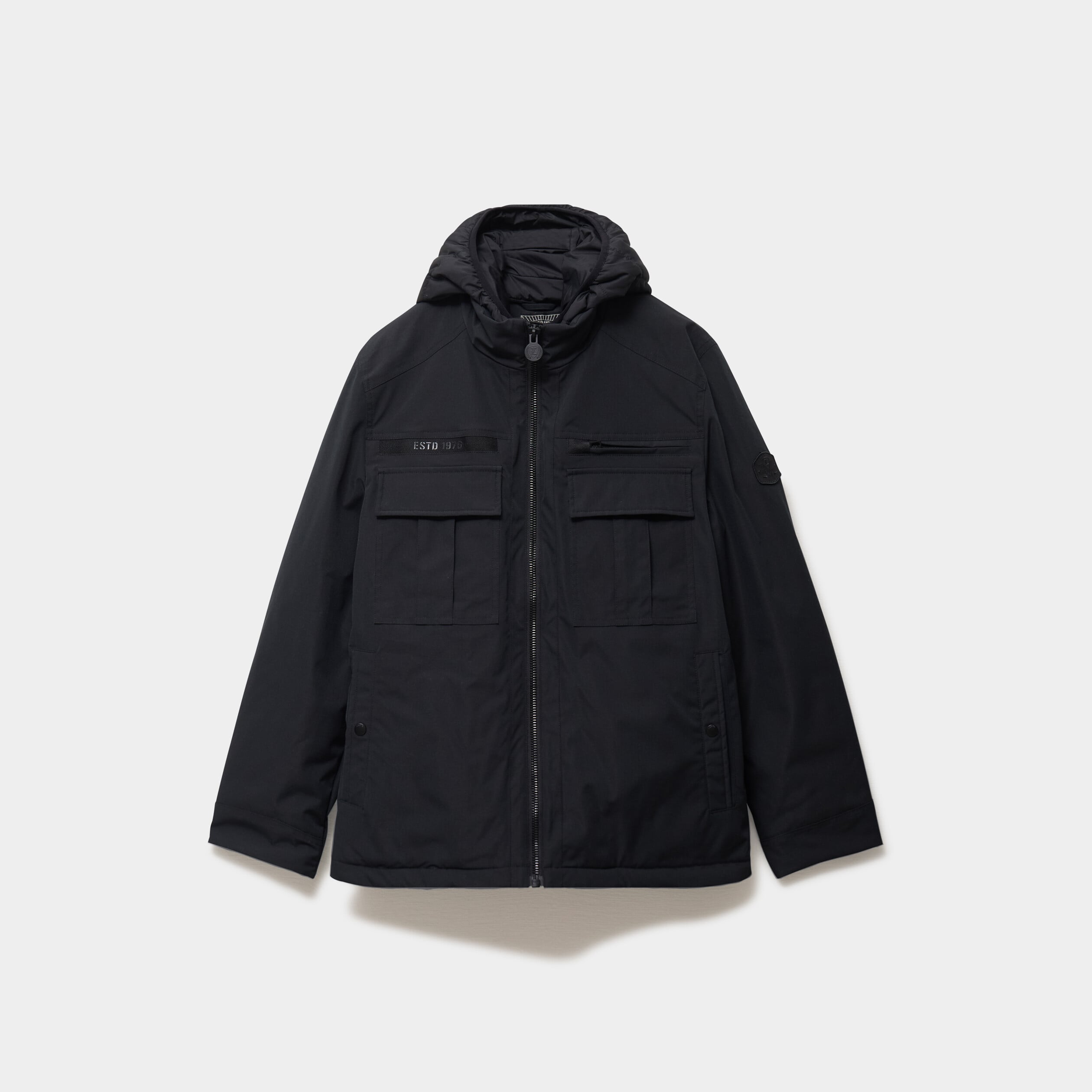 Parka courte d&eacute;perlante &agrave; capuche noir homme