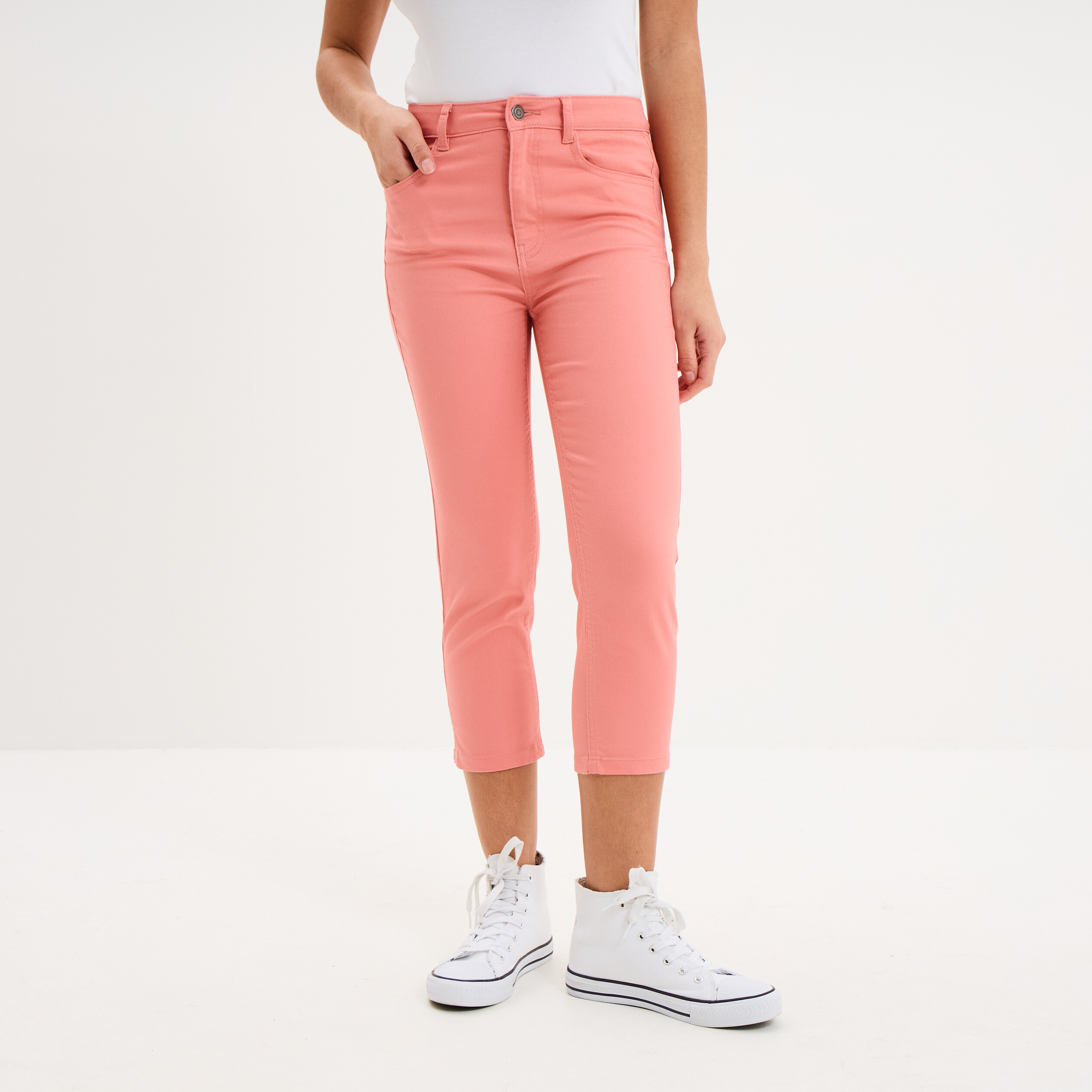 Pantalon capri slim twill 5 poches rose vif femme
