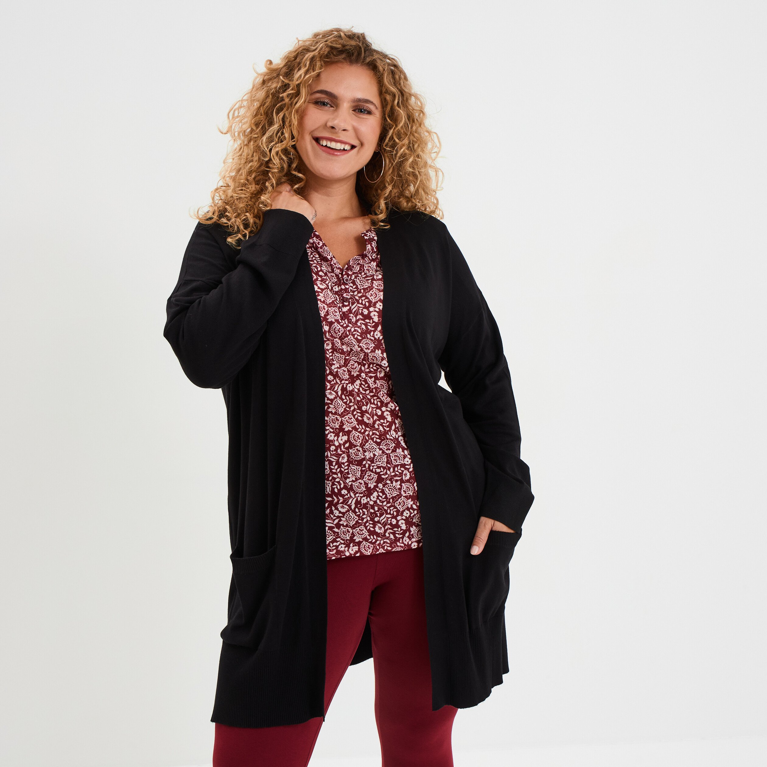 gilet long avec poches noir femmegt Gilet long avec poches noir femme grande taille