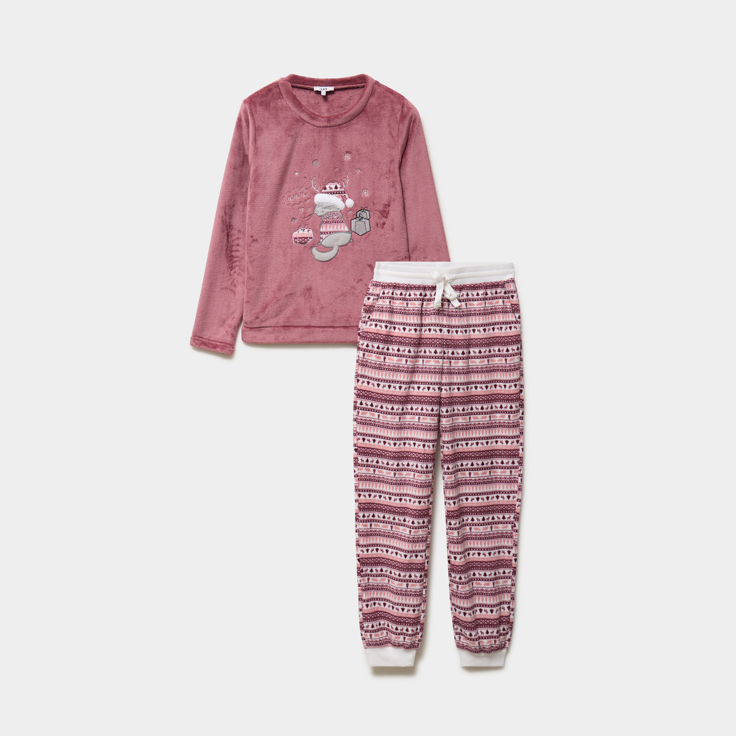 Ensemble pyjama pantalon effet velours rose framboise femme