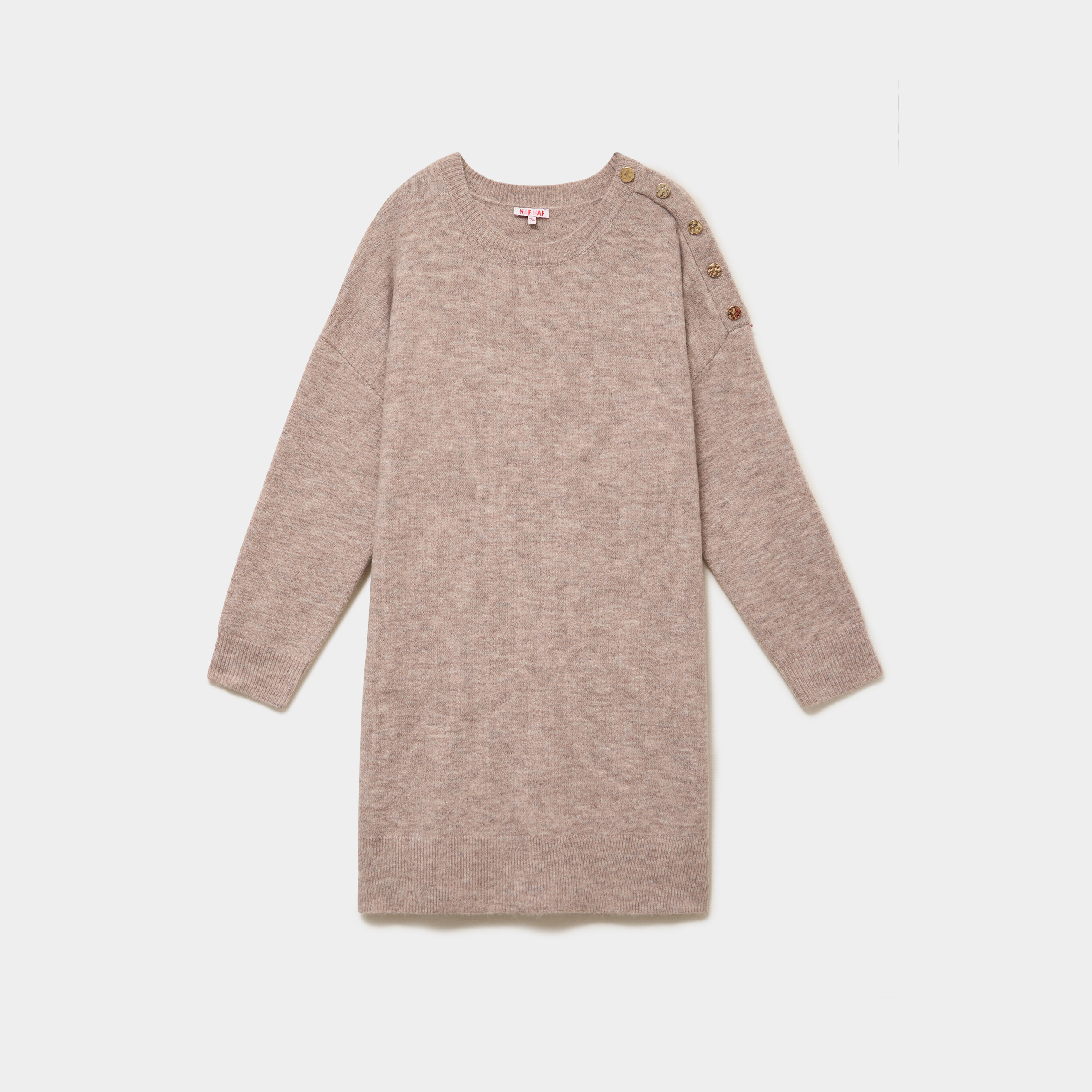 Robe pull droite boutons &eacute;paule sable femme grande taille