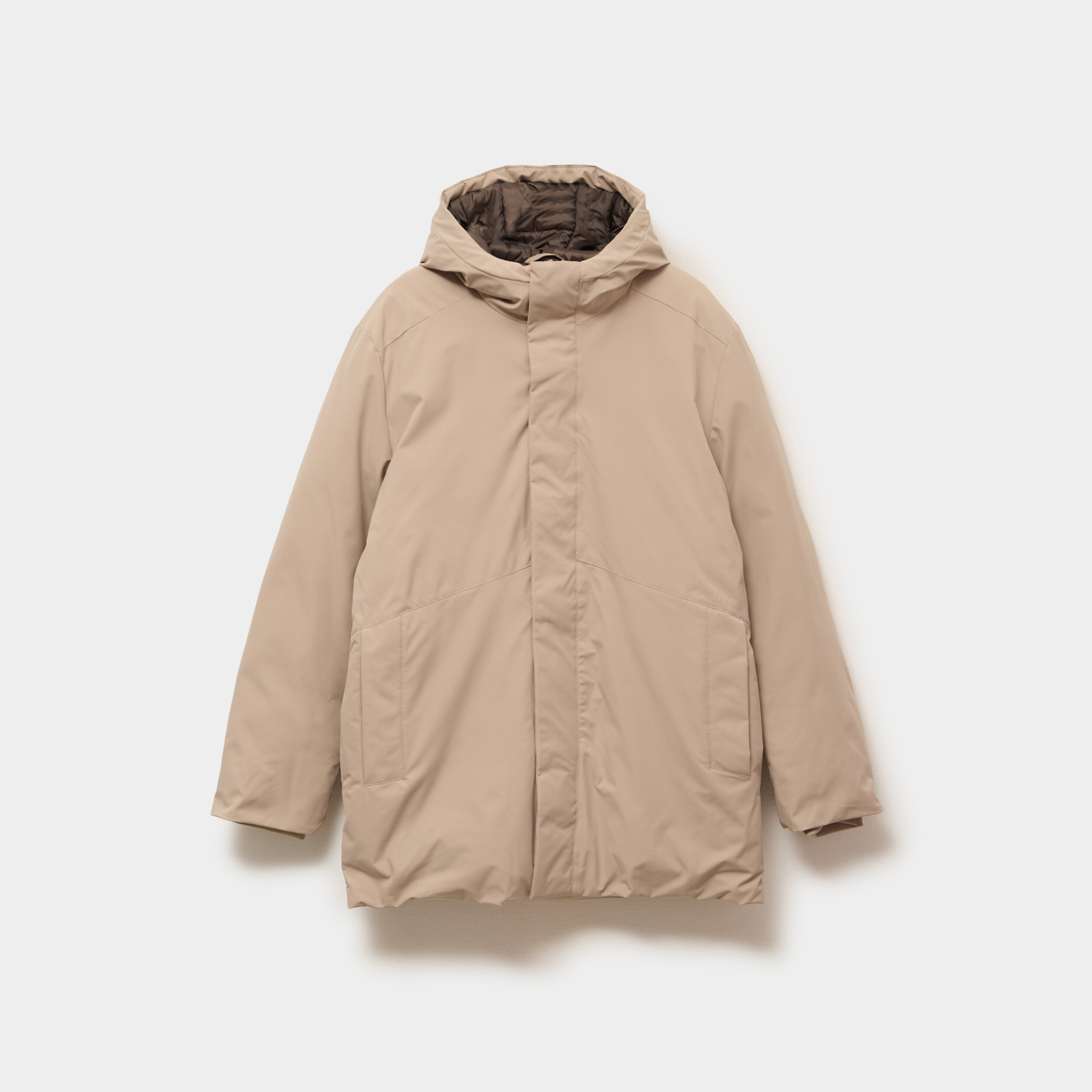 Parka mi-longue &agrave; capuche taupe homme