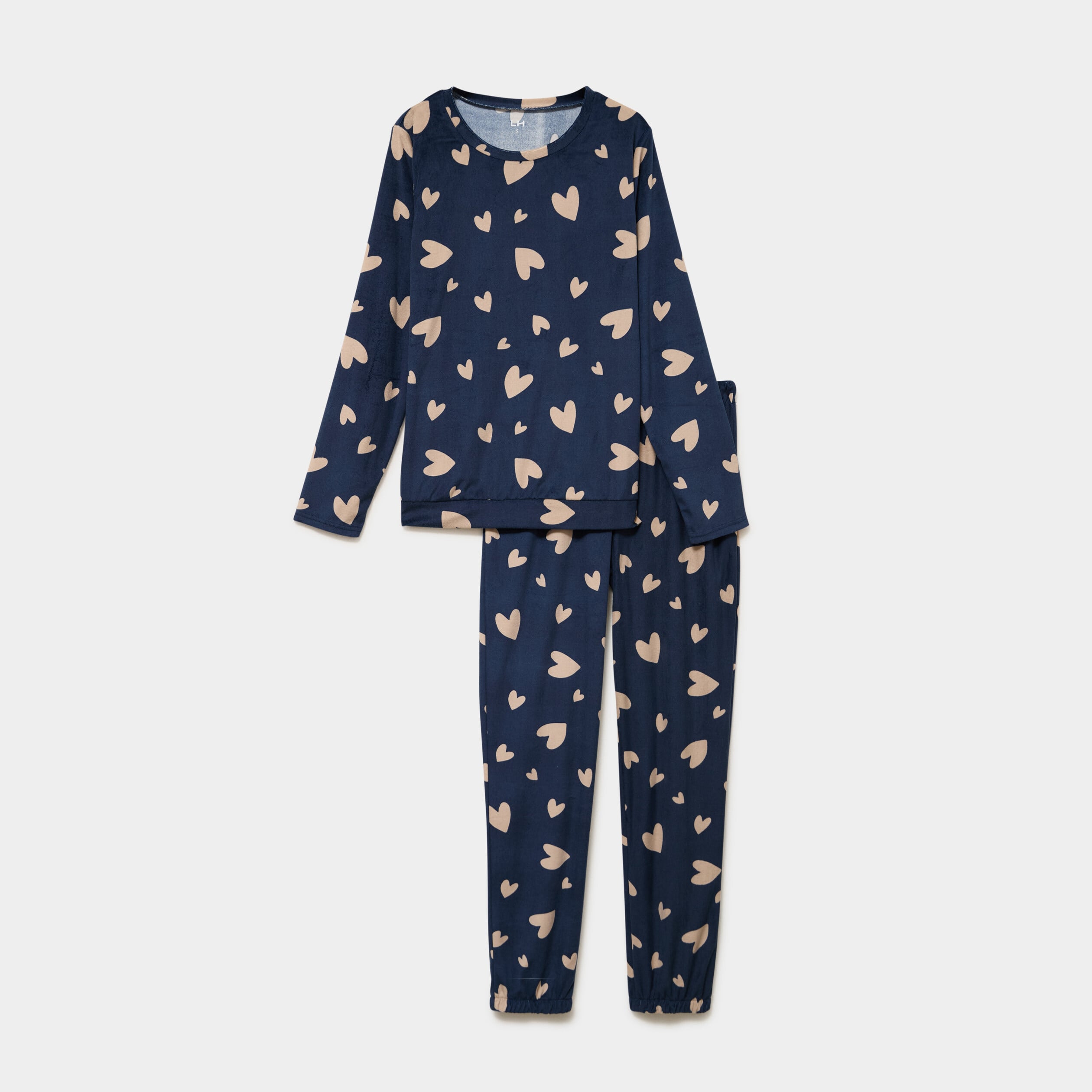 Ensemble pyjama t-shirt pantalon velours bleu gris femme