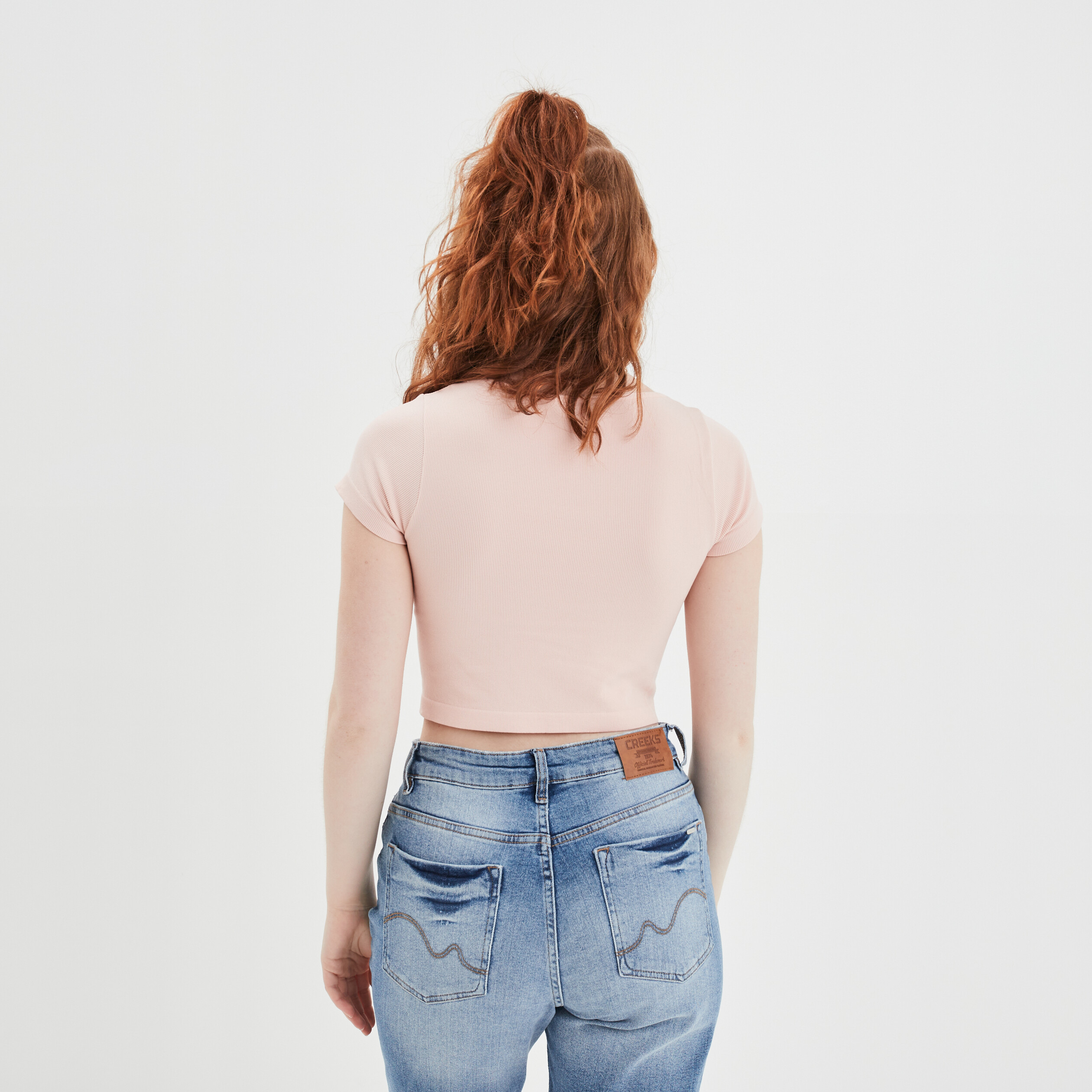 t shirt cropped encolure carree creeks rose poudree femme T-shirt cropped encolure carrée Creeks rose poudrée femme