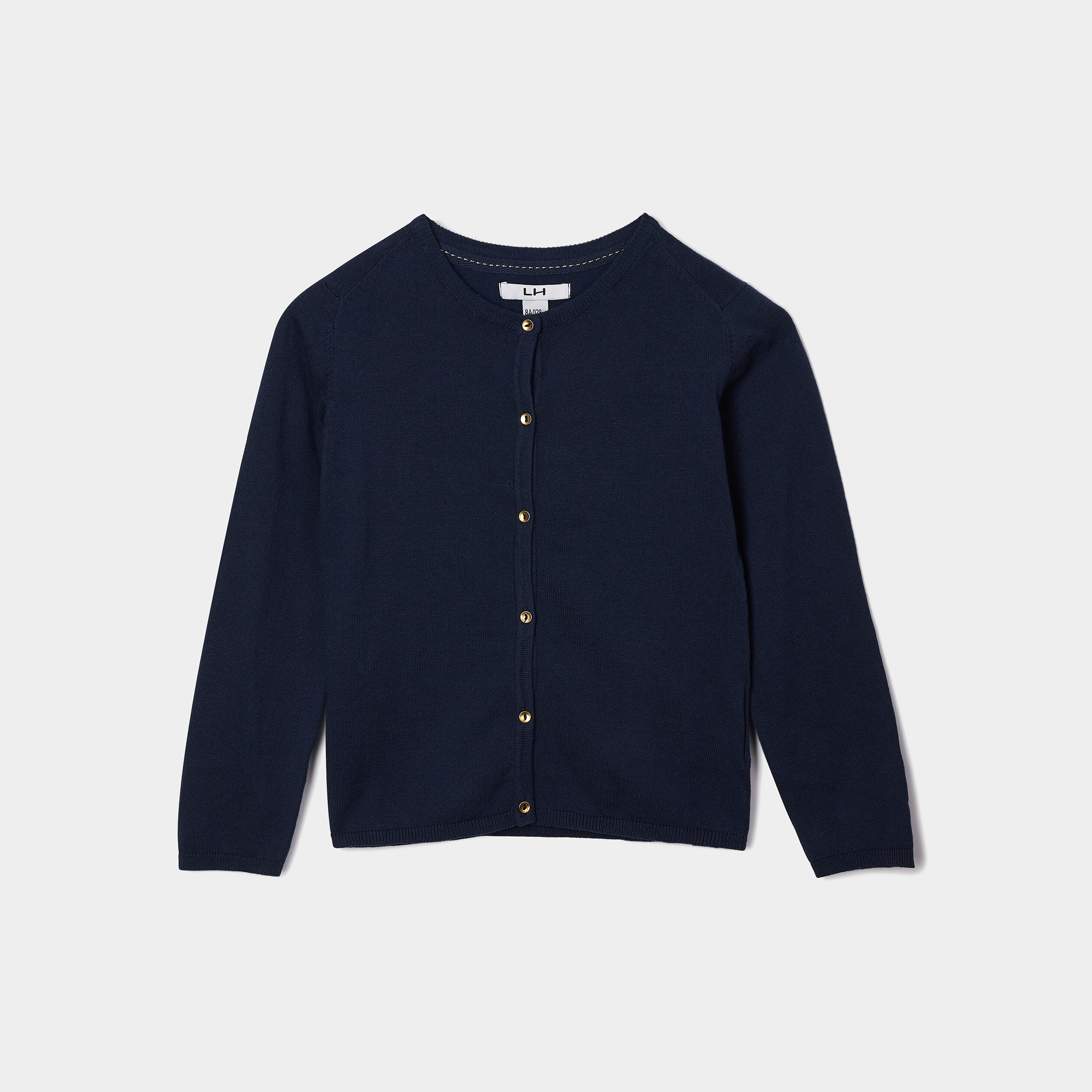 Gilet boutonn&eacute; coton m&eacute;lang&eacute; bleu marine fille